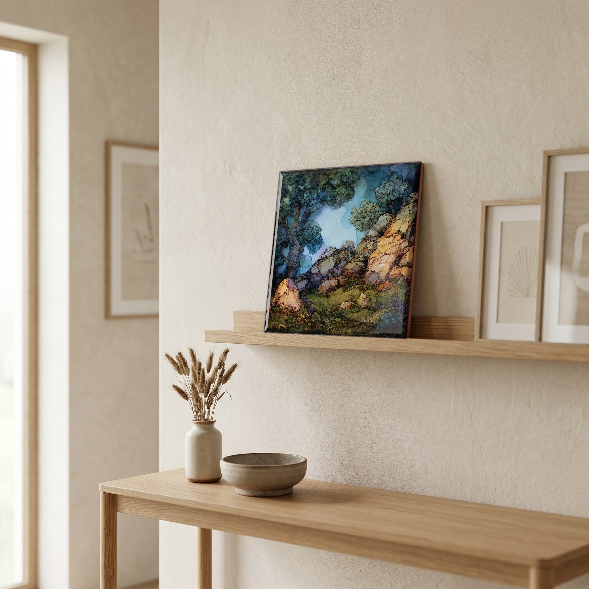In the entryway, first thing you see.