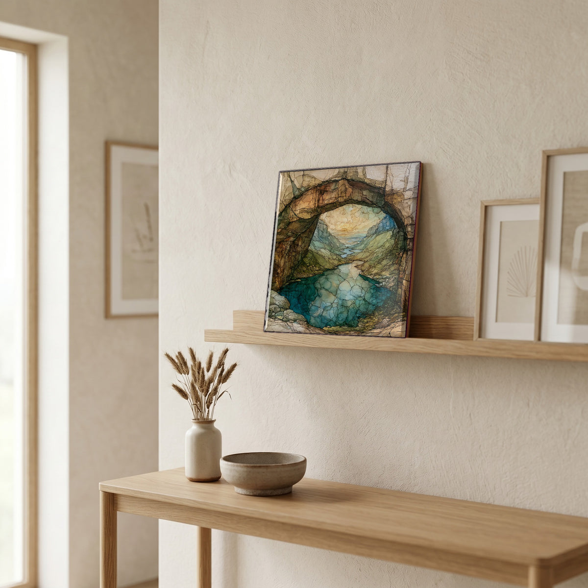 In the entryway, first thing you see.