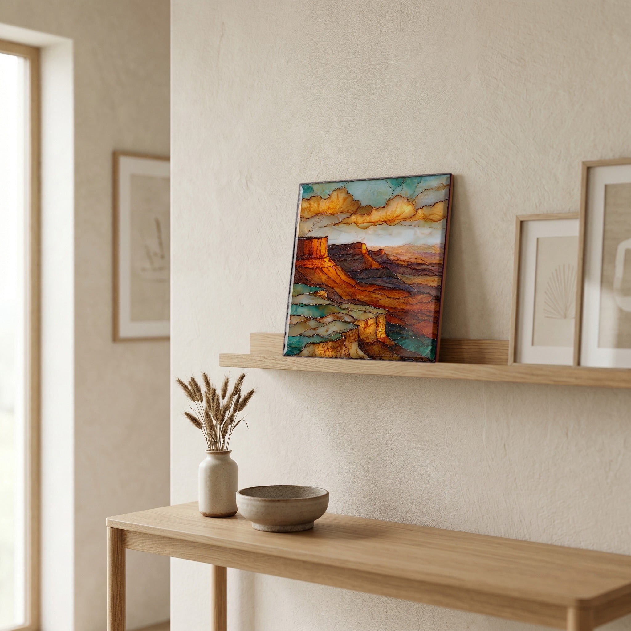 In the entryway, first thing you see.