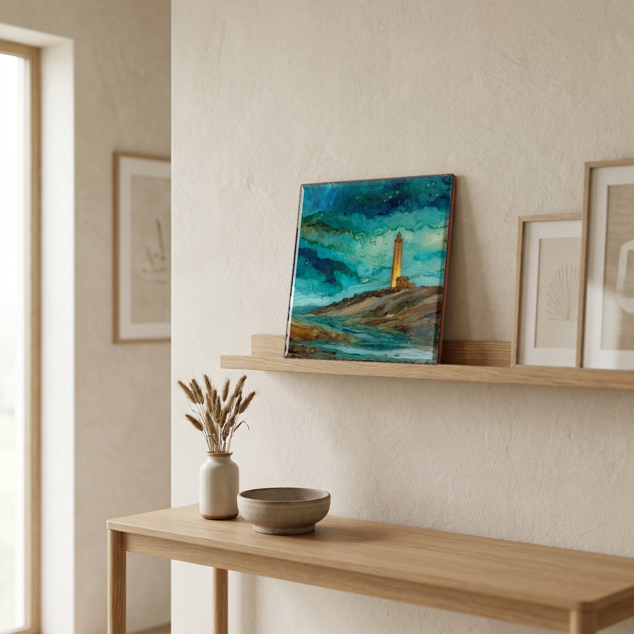 In the entryway, first thing you see.