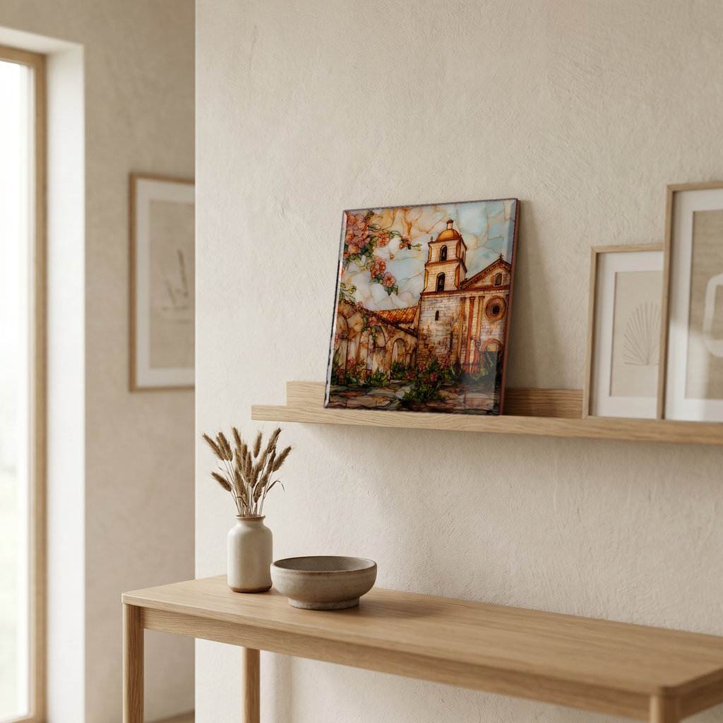 On a picture ledge, where the light comes in.