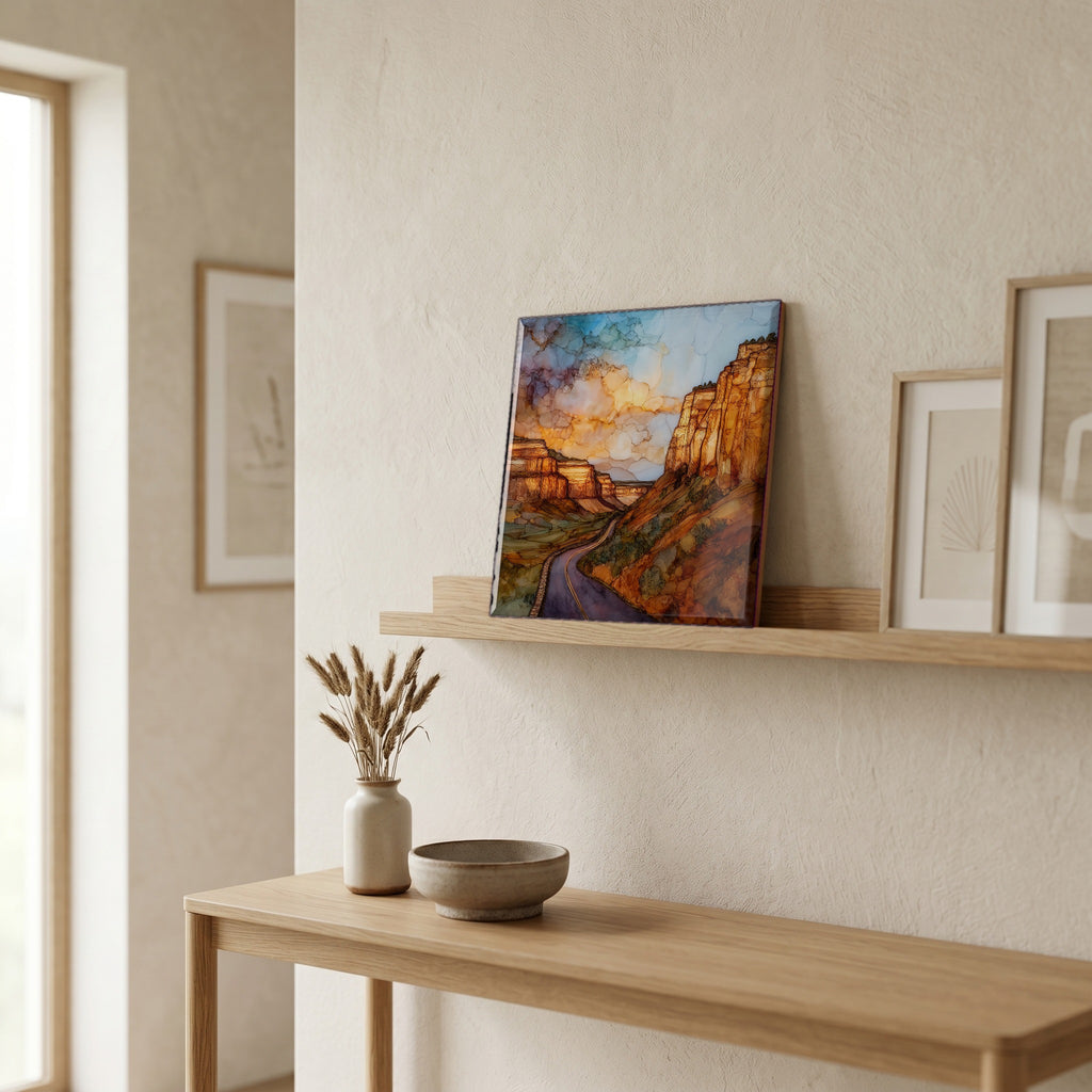 On a picture ledge, where the light comes in.