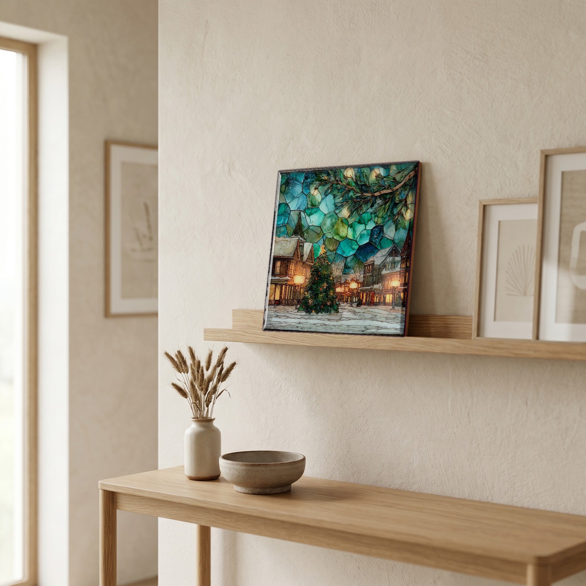 In the entryway, first thing you see.