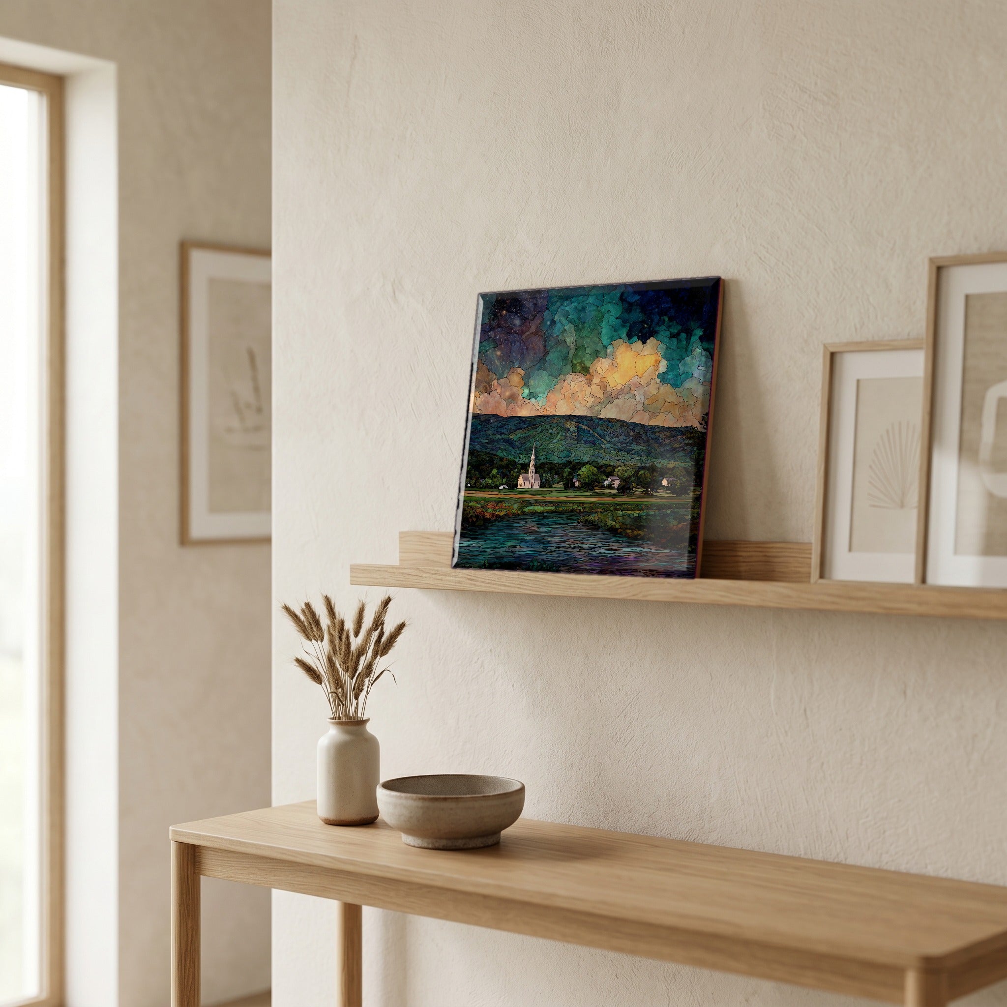 In the entryway, first thing you see.