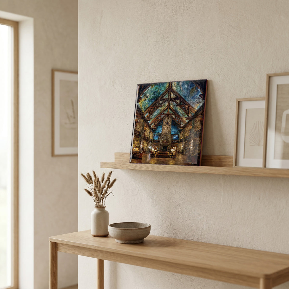 In the entryway, first thing you see.