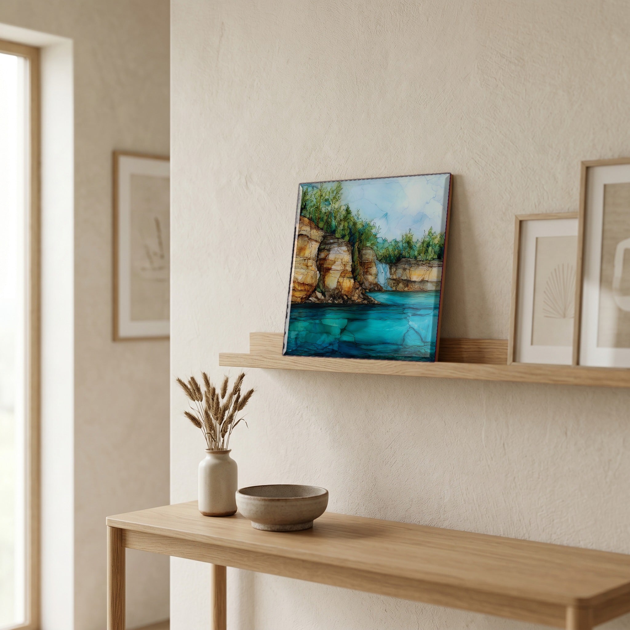 In the entryway, first thing you see.