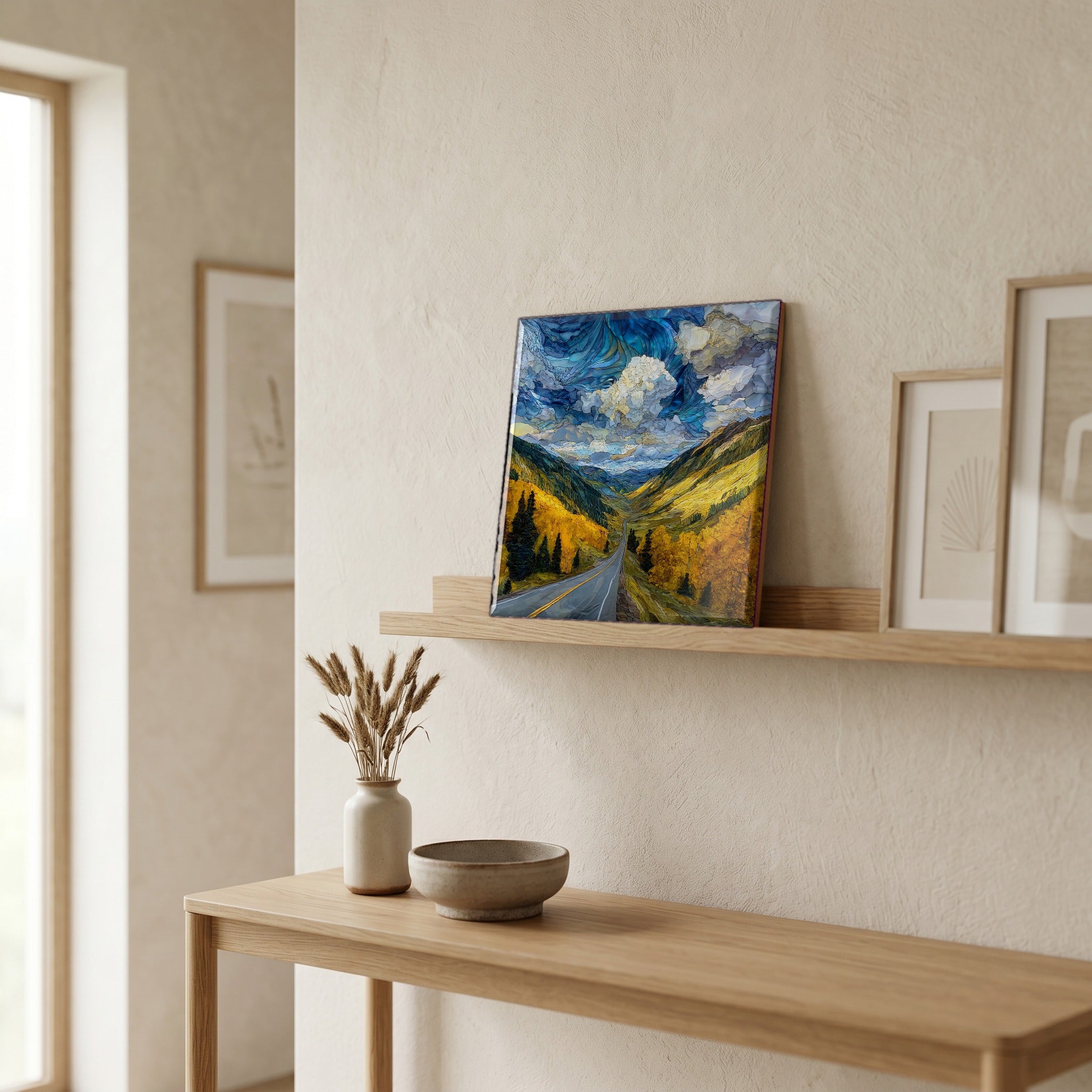 In the entryway, first thing you see.