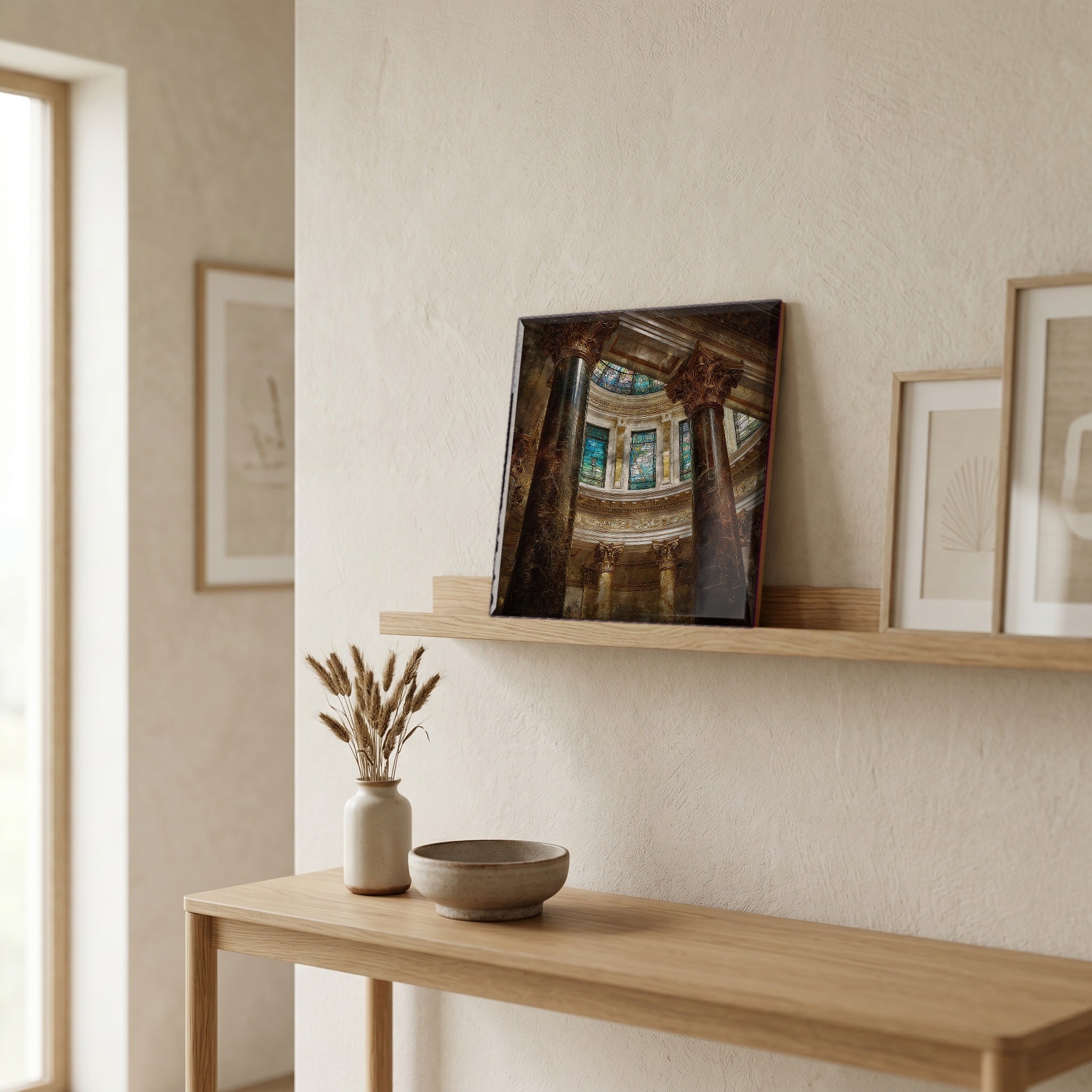 In the entryway, first thing you see.