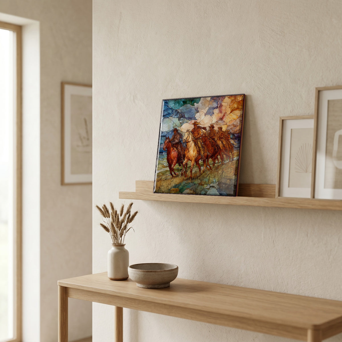 In the entryway, first thing you see.