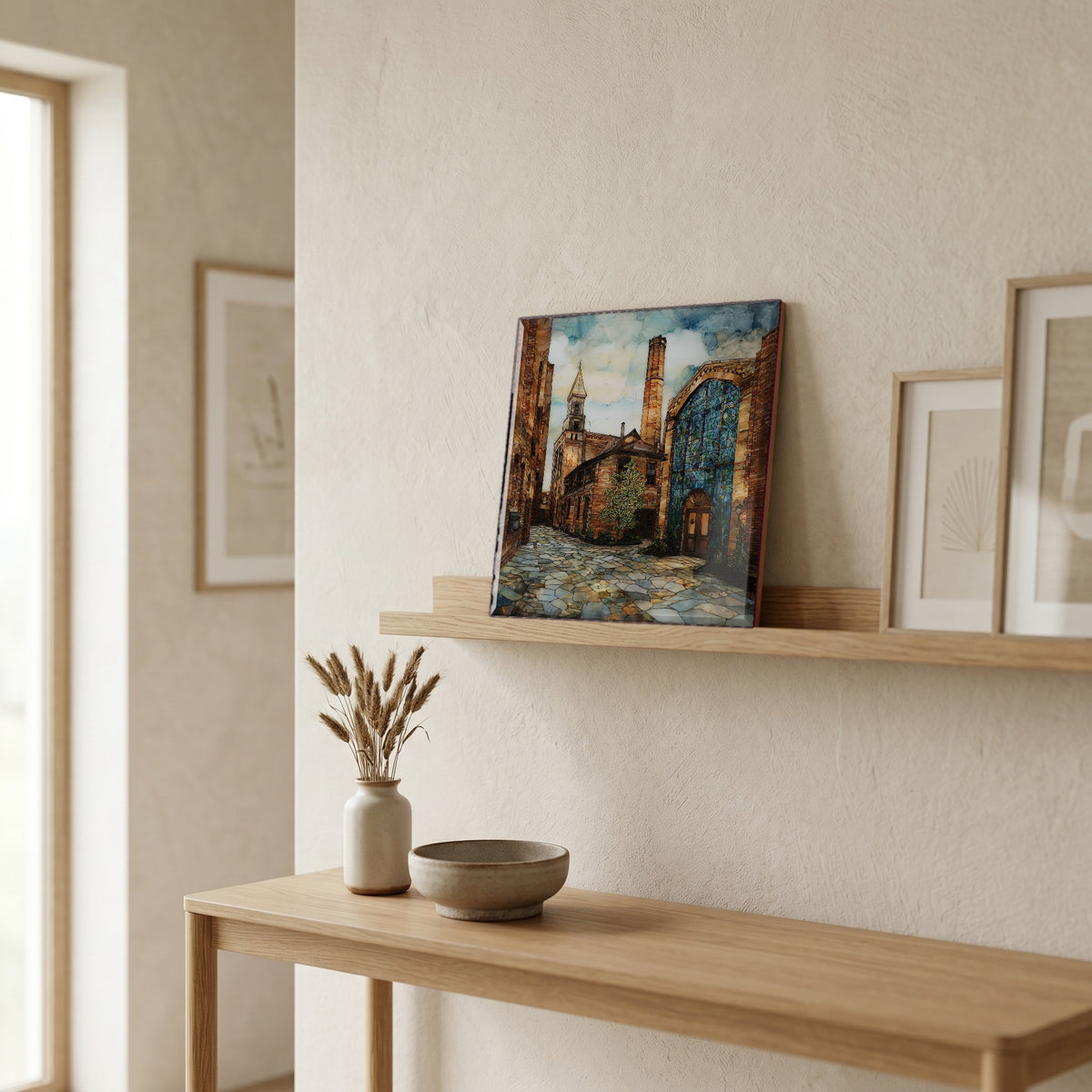 In the entryway, first thing you see.