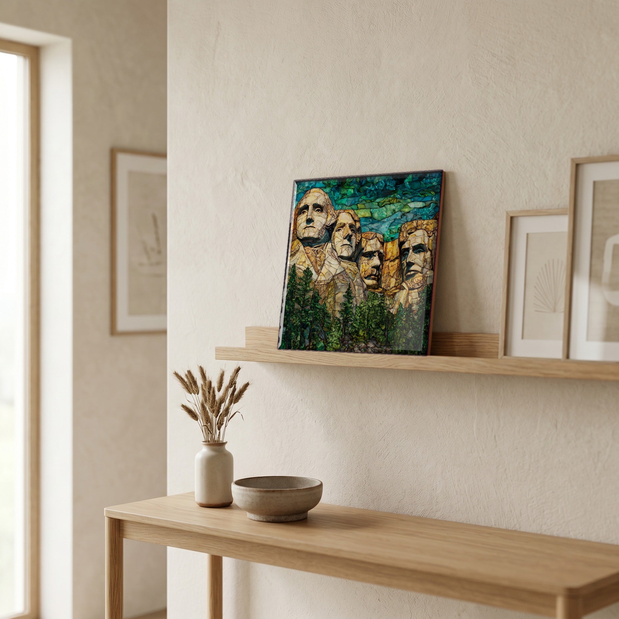 In the entryway, first thing you see.