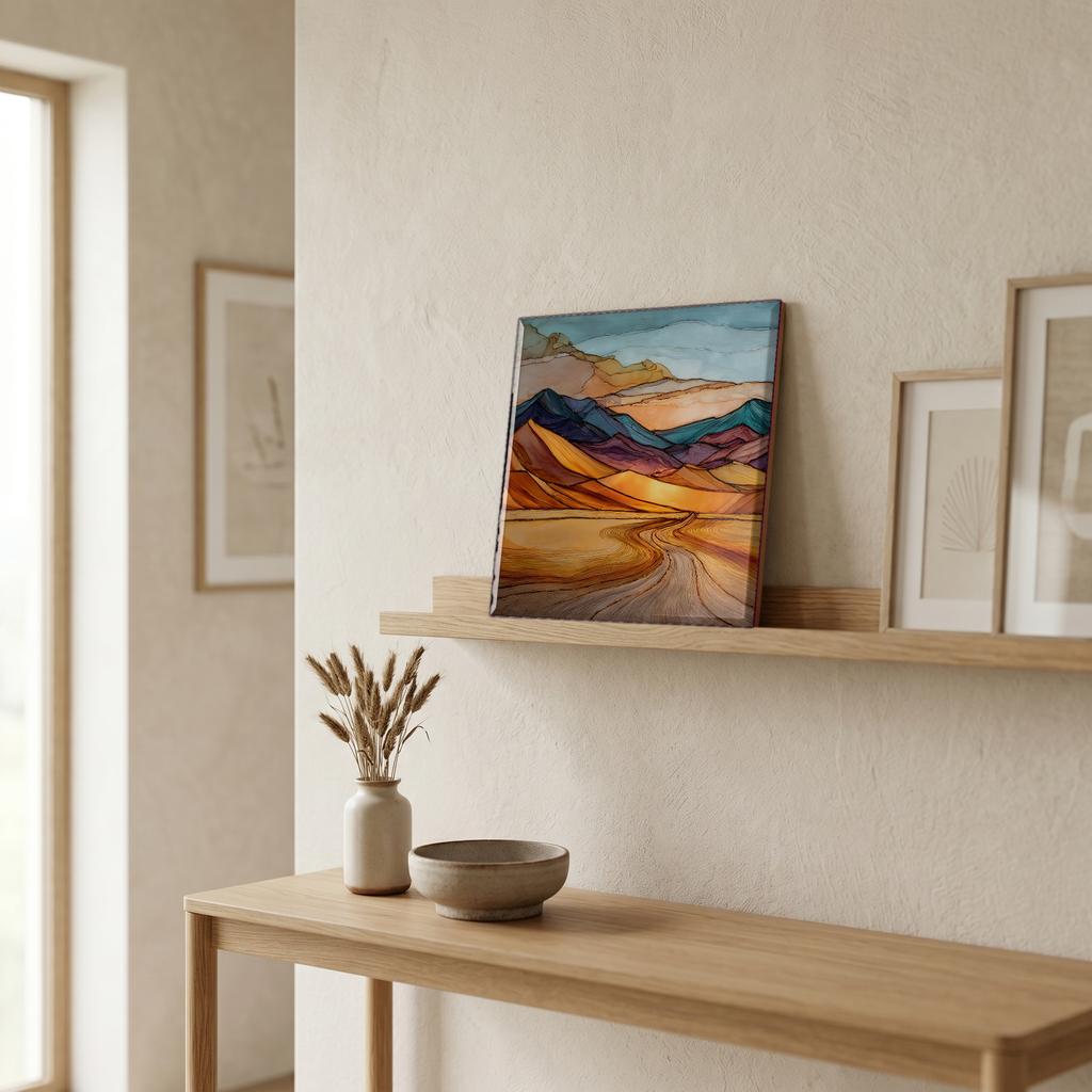 On a picture ledge, where the light comes in.