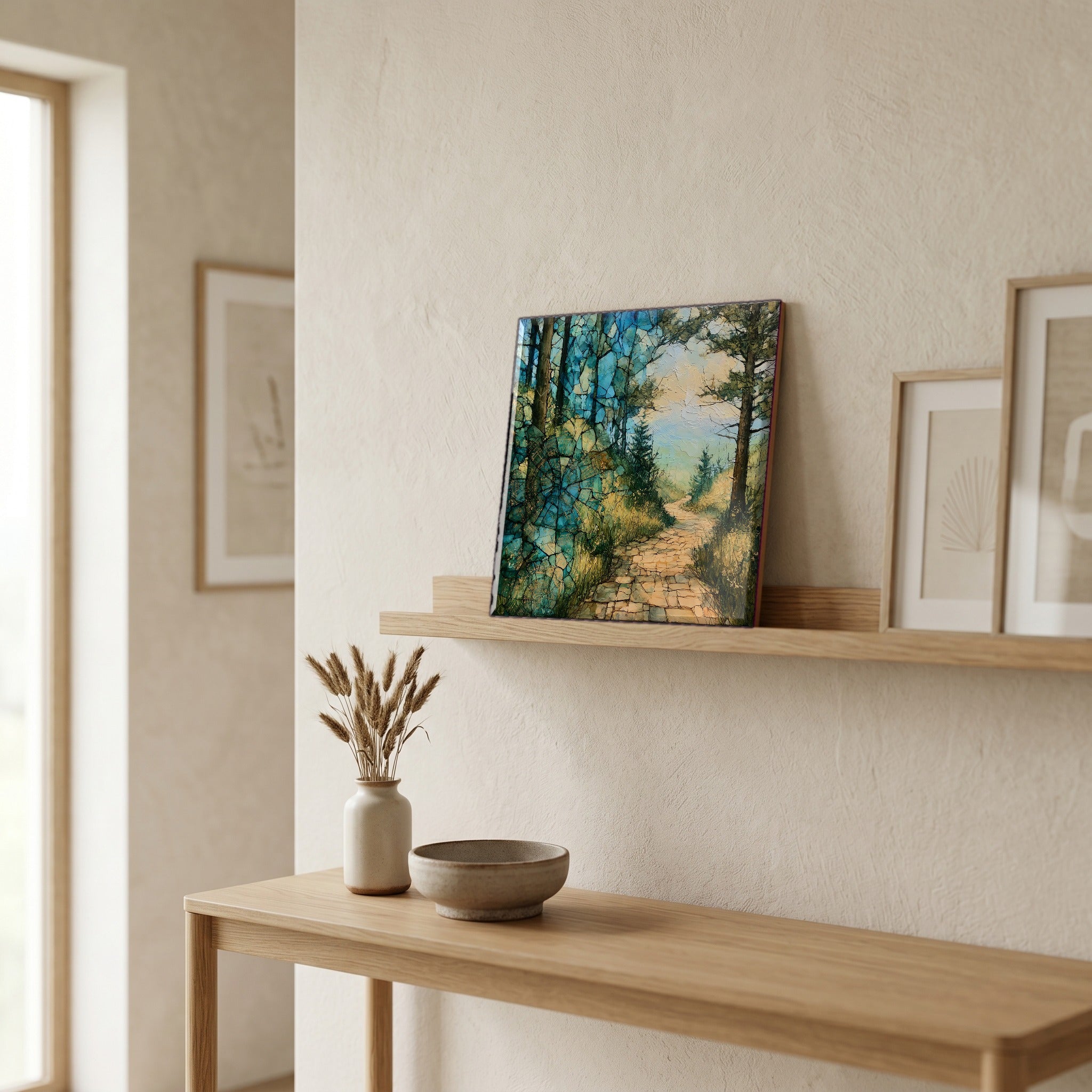 In the entryway, first thing you see.