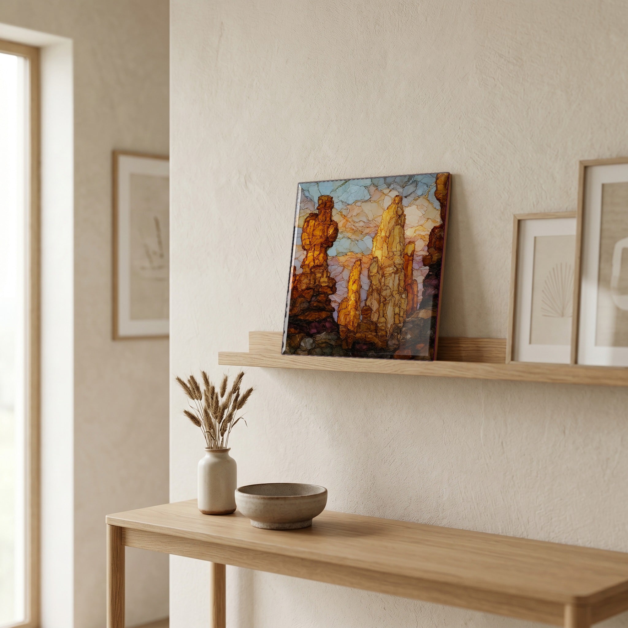In the entryway, first thing you see.