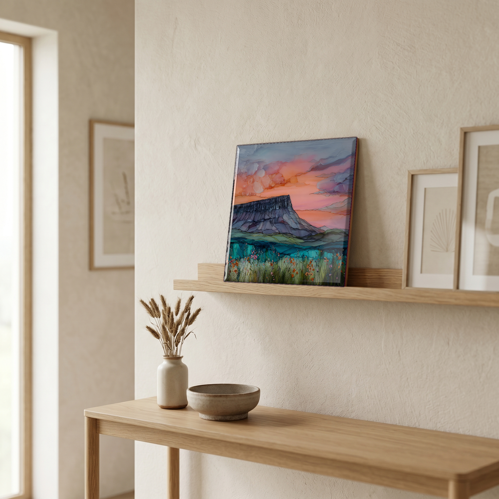 On a picture ledge, where the light comes in.