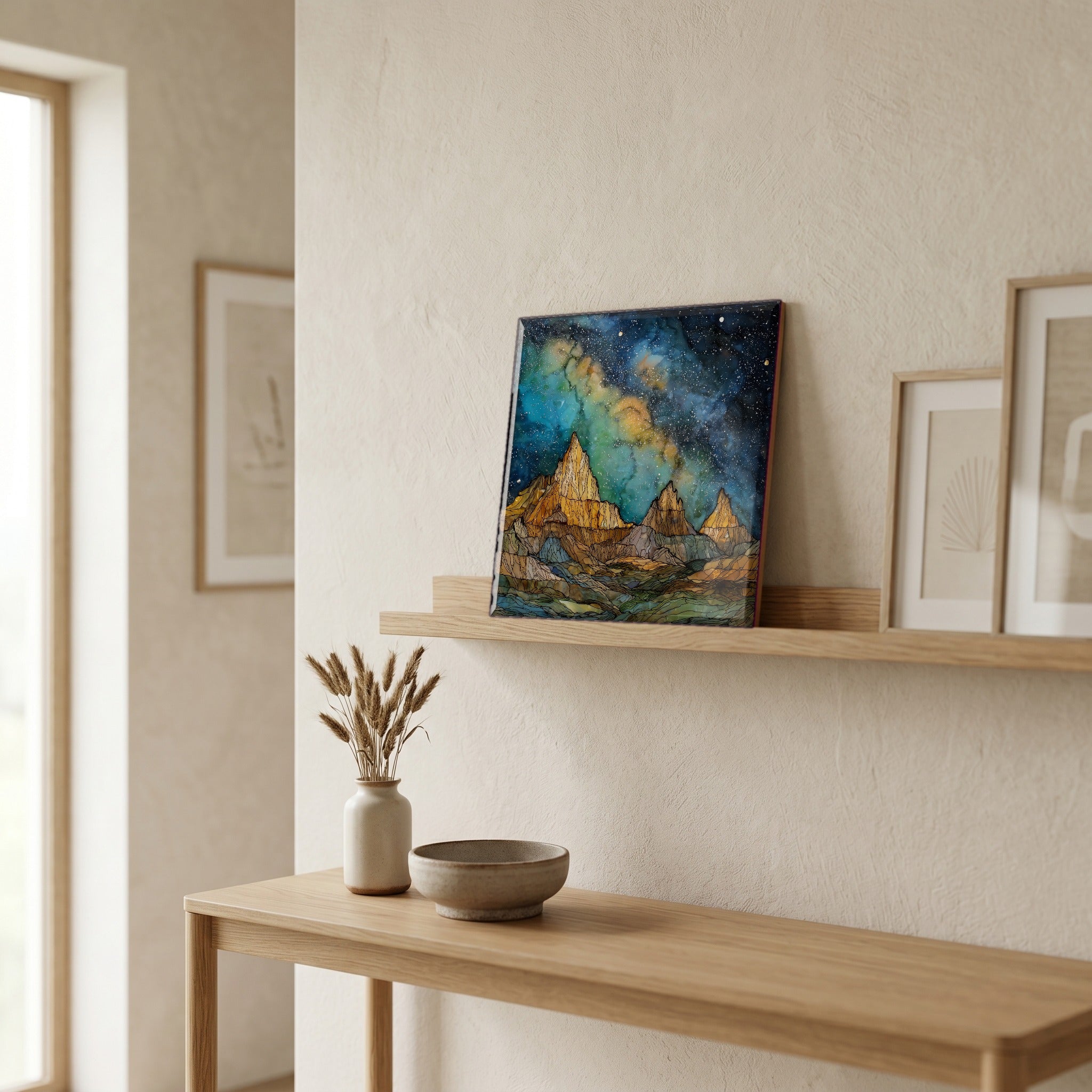 In the entryway, first thing you see.