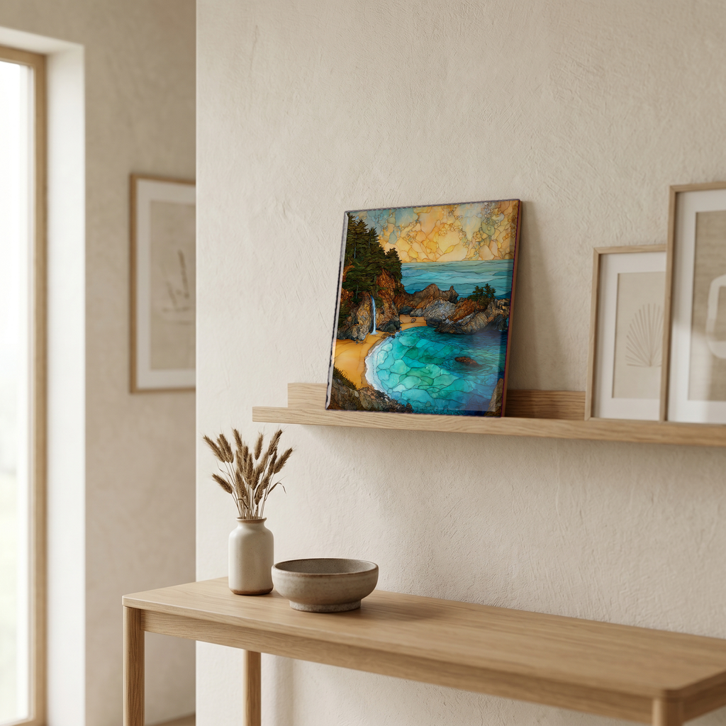 On a picture ledge, where the light comes in.