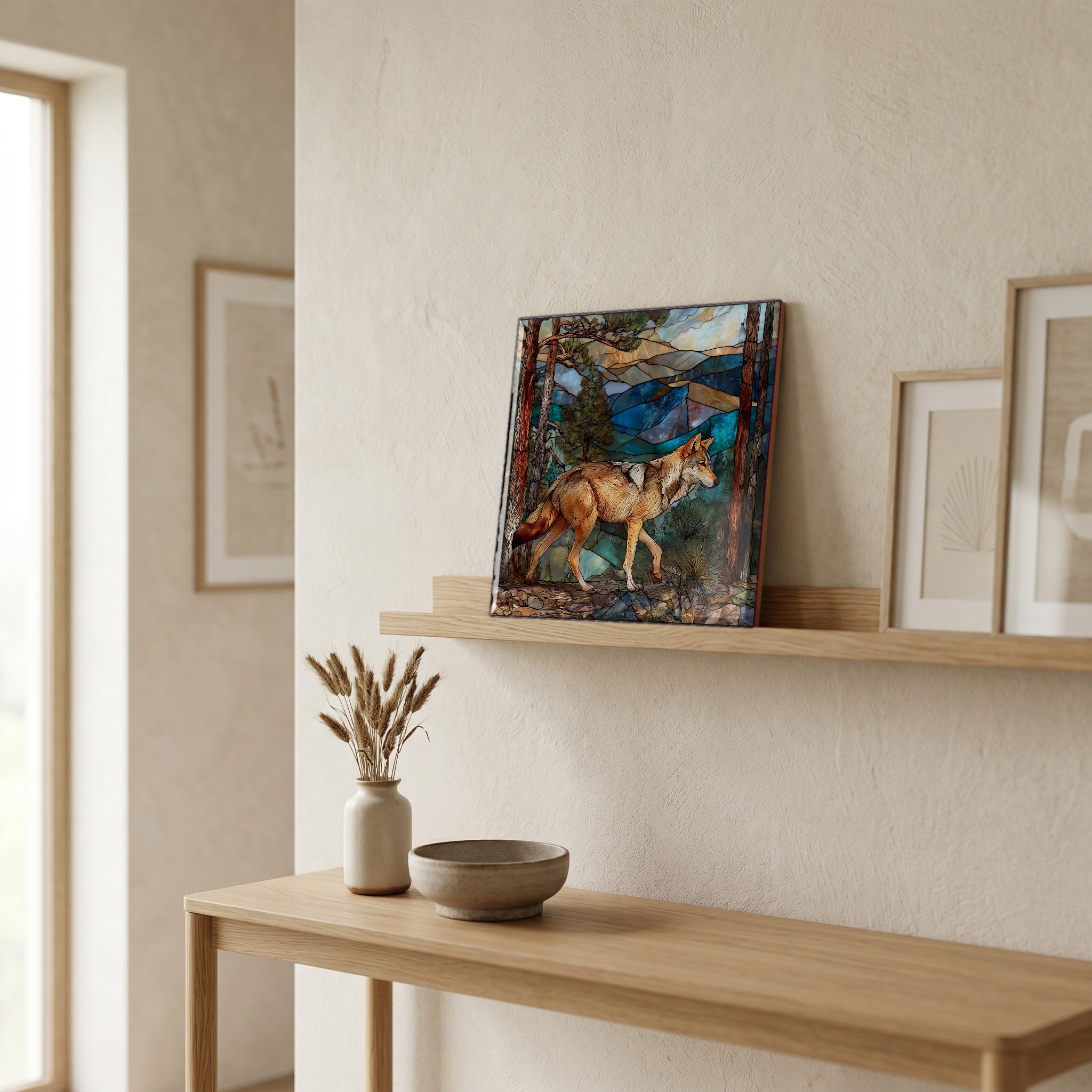 In the entryway, first thing you see.