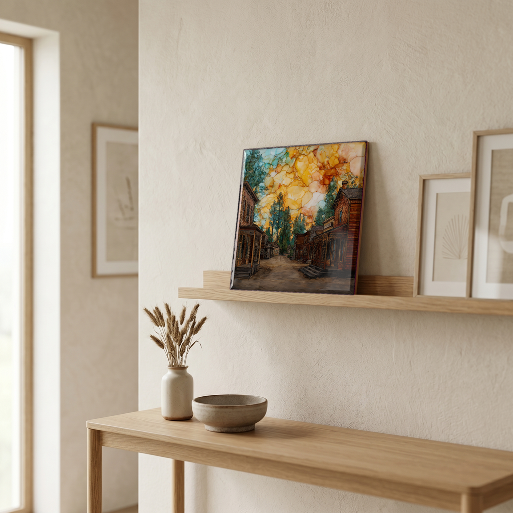 On a picture ledge, where the light comes in.