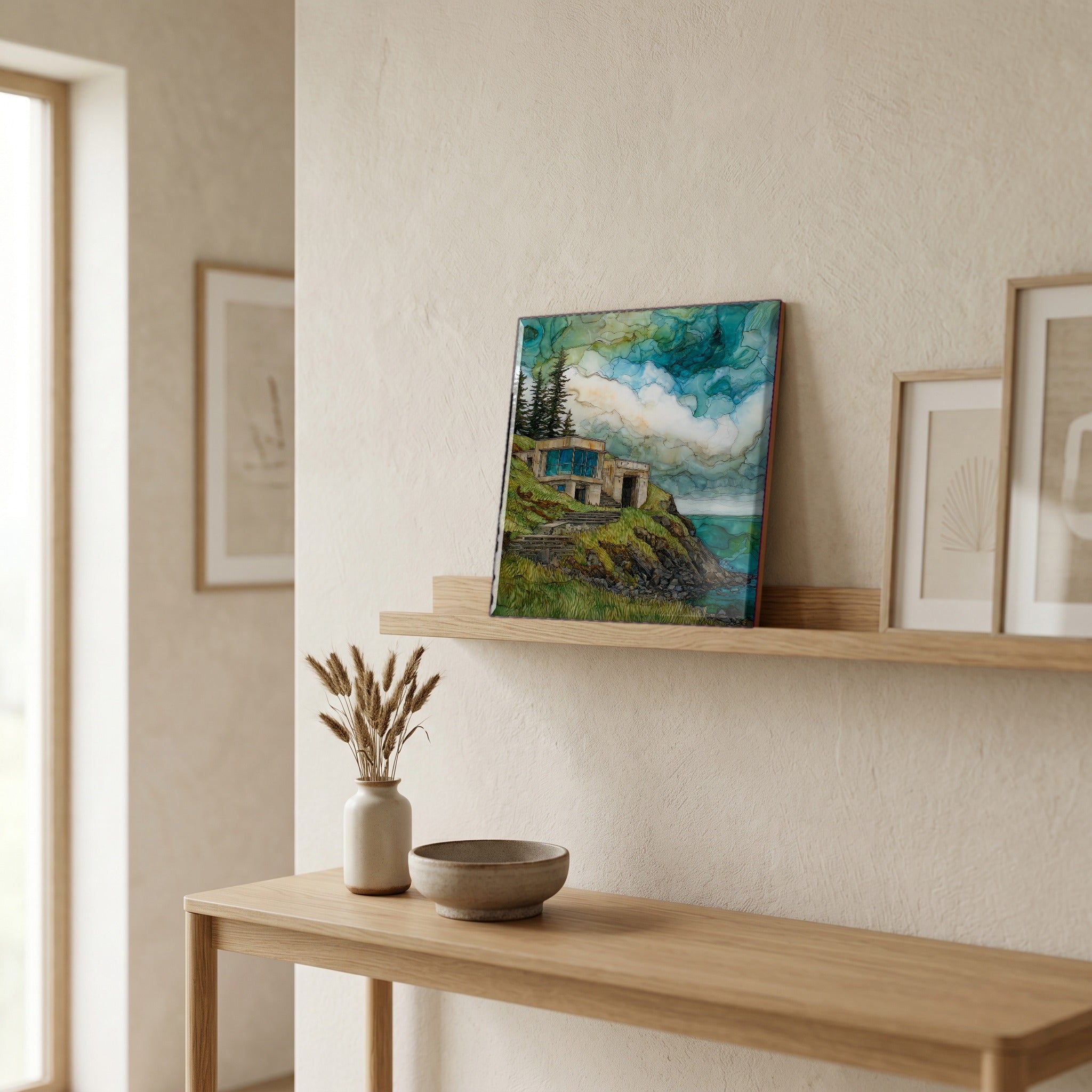In the entryway, first thing you see.