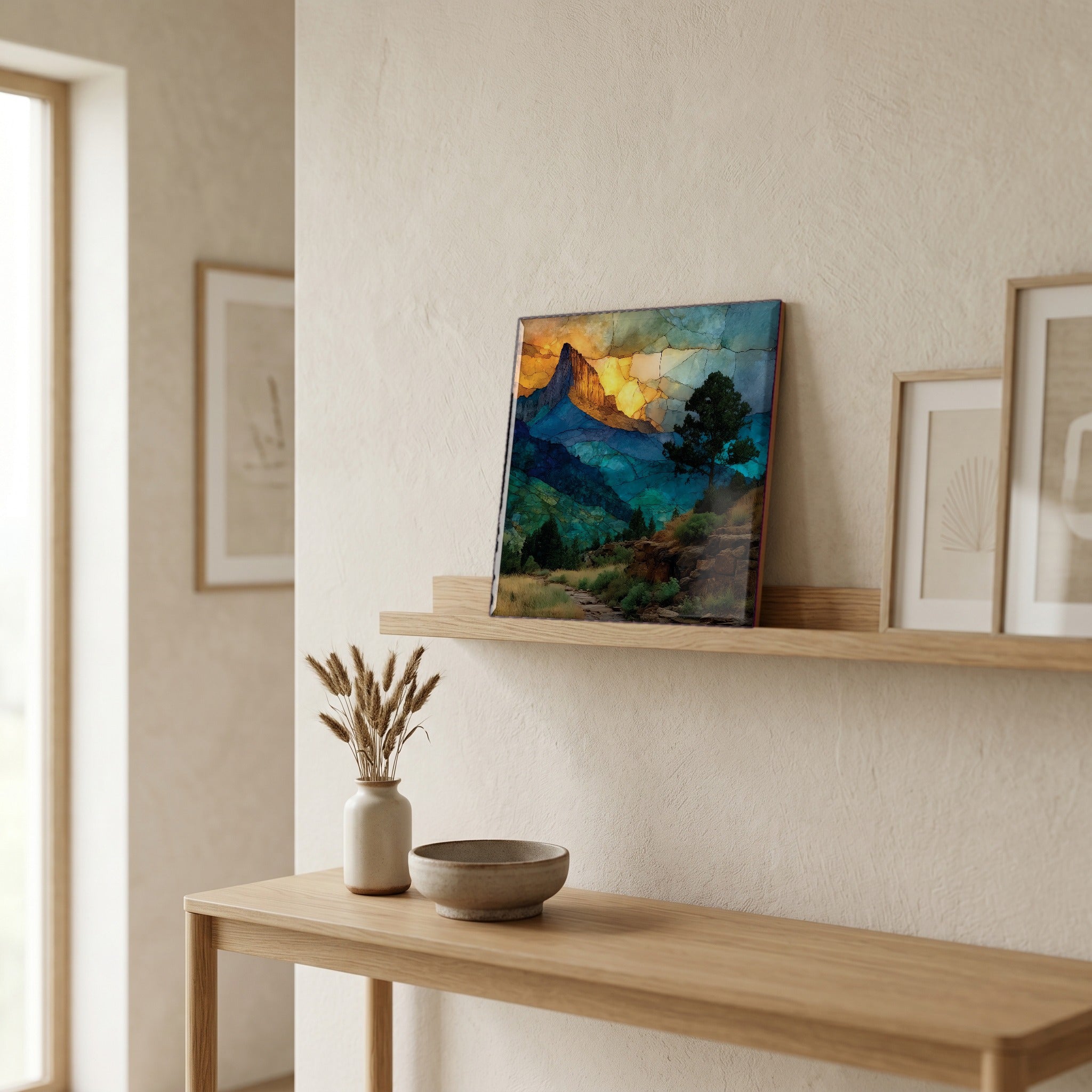 In the entryway, first thing you see.