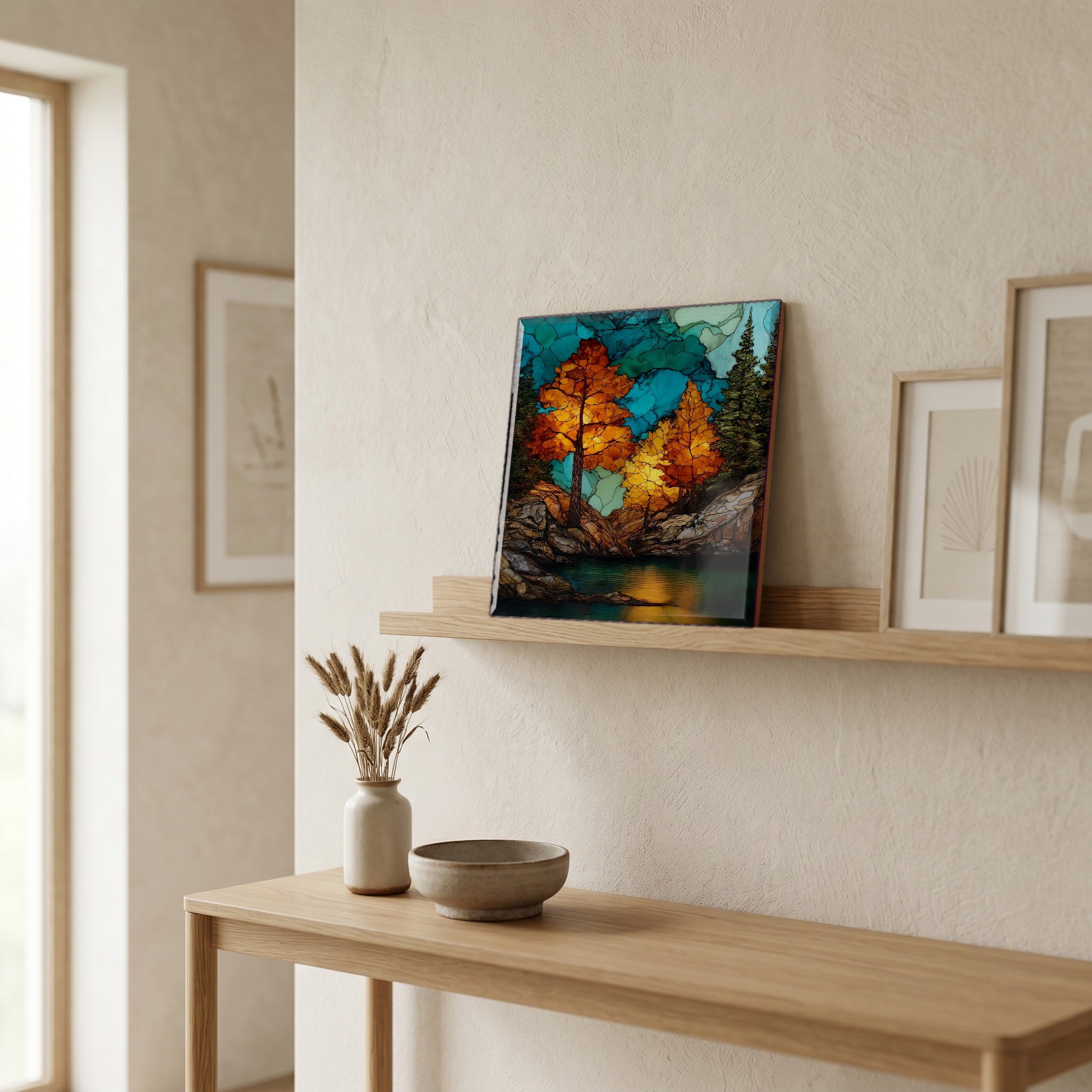 In the entryway, first thing you see.