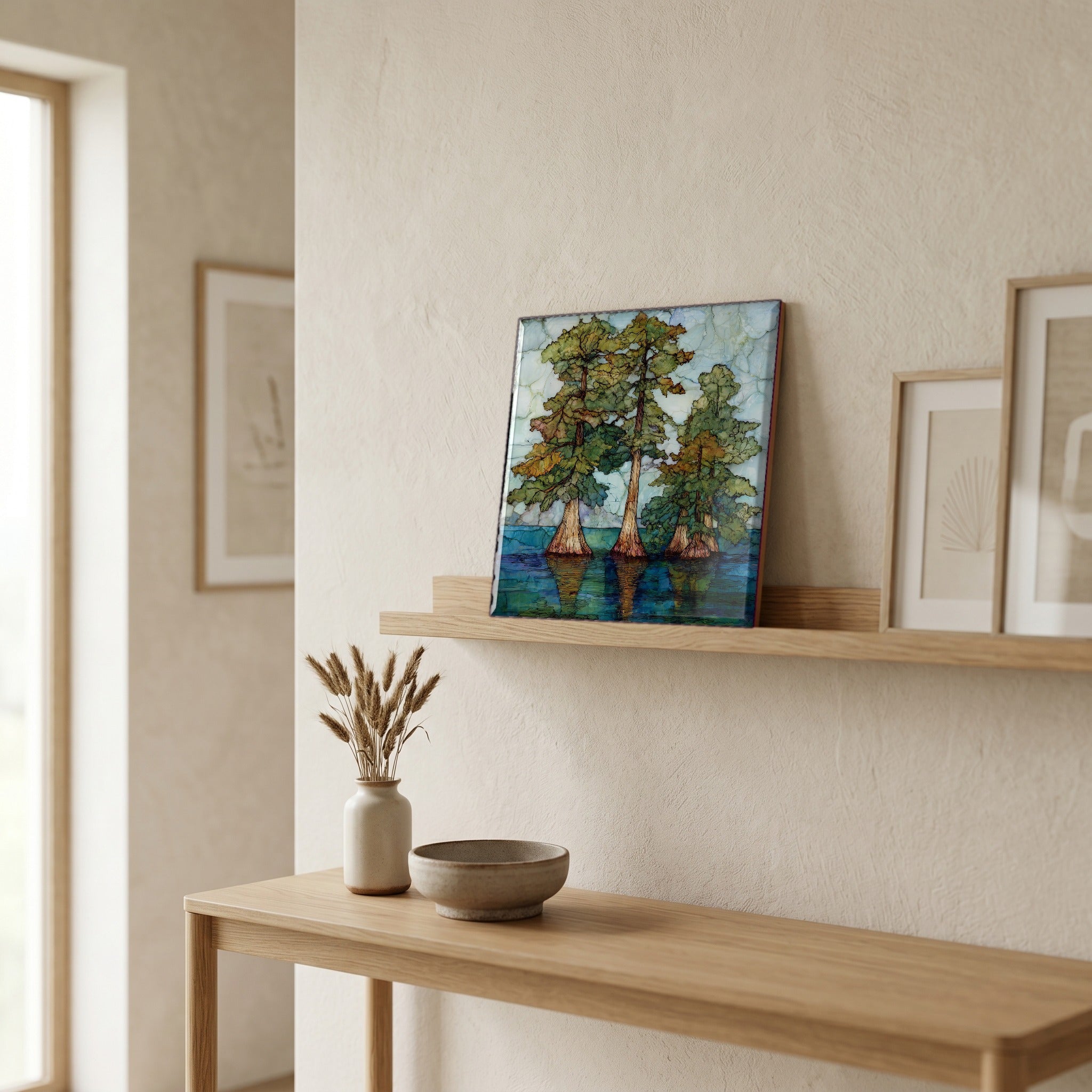 In the entryway, first thing you see.