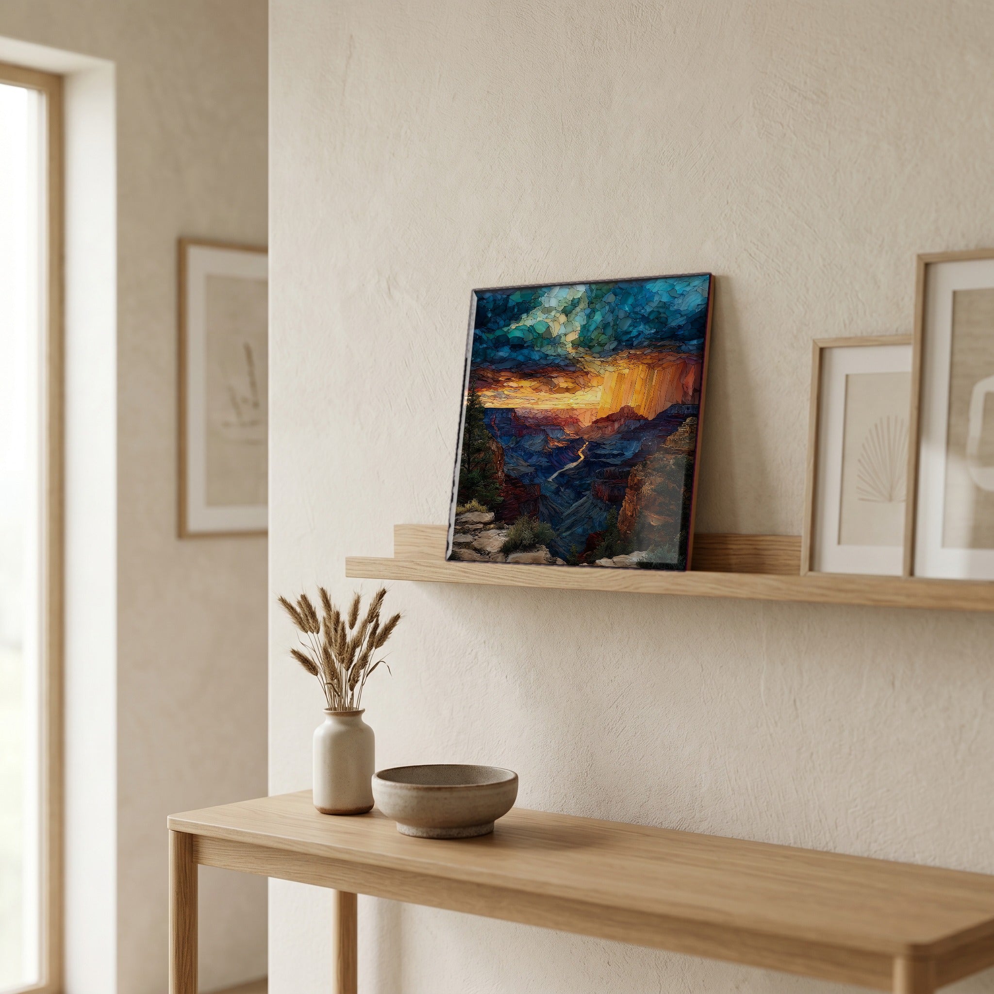 In the entryway, first thing you see.