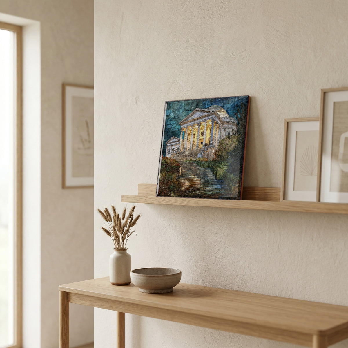 In the entryway, first thing you see.