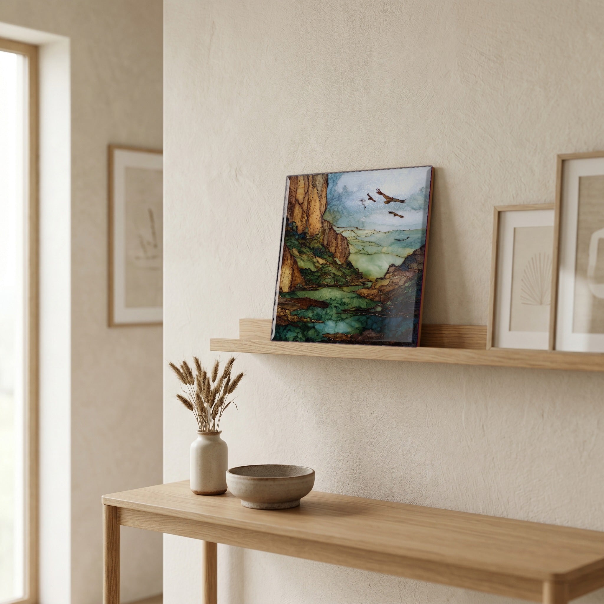 In the entryway, first thing you see.