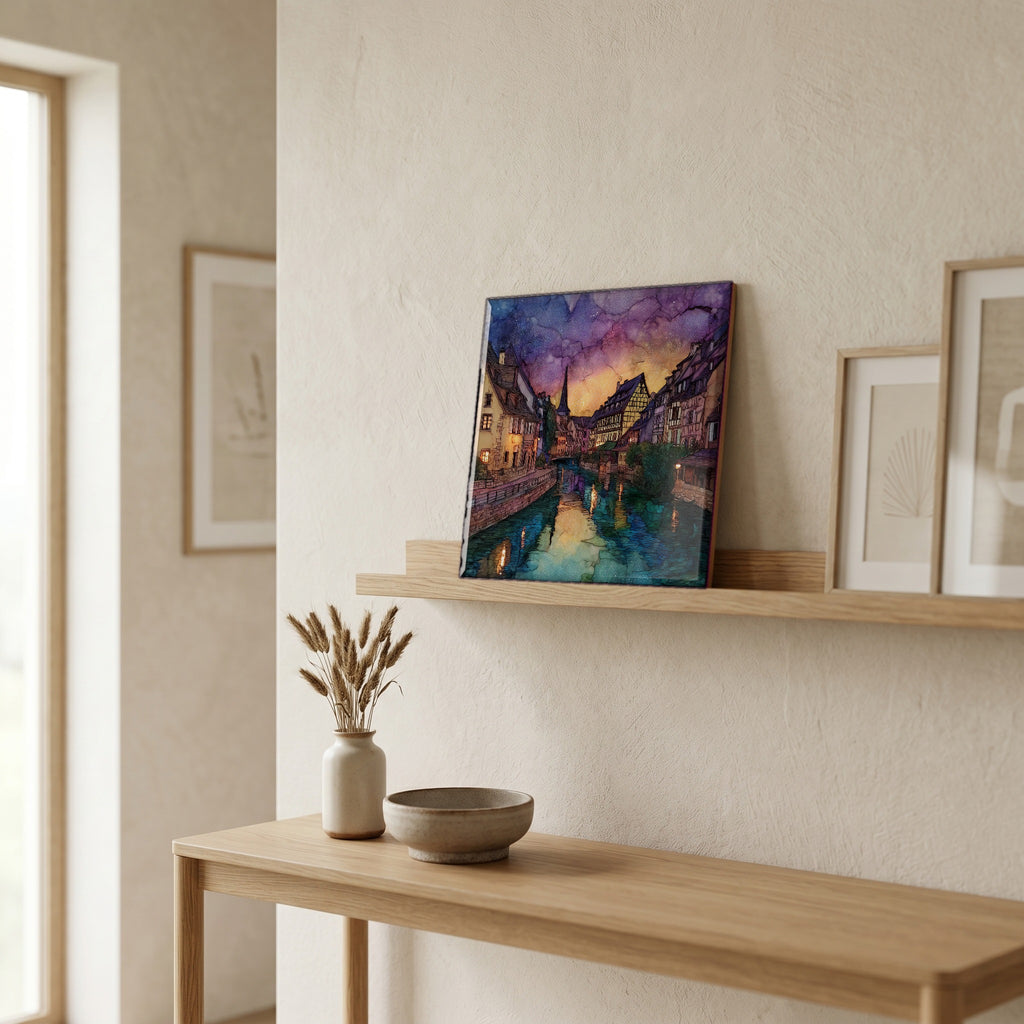 On a picture ledge, where the light comes in.