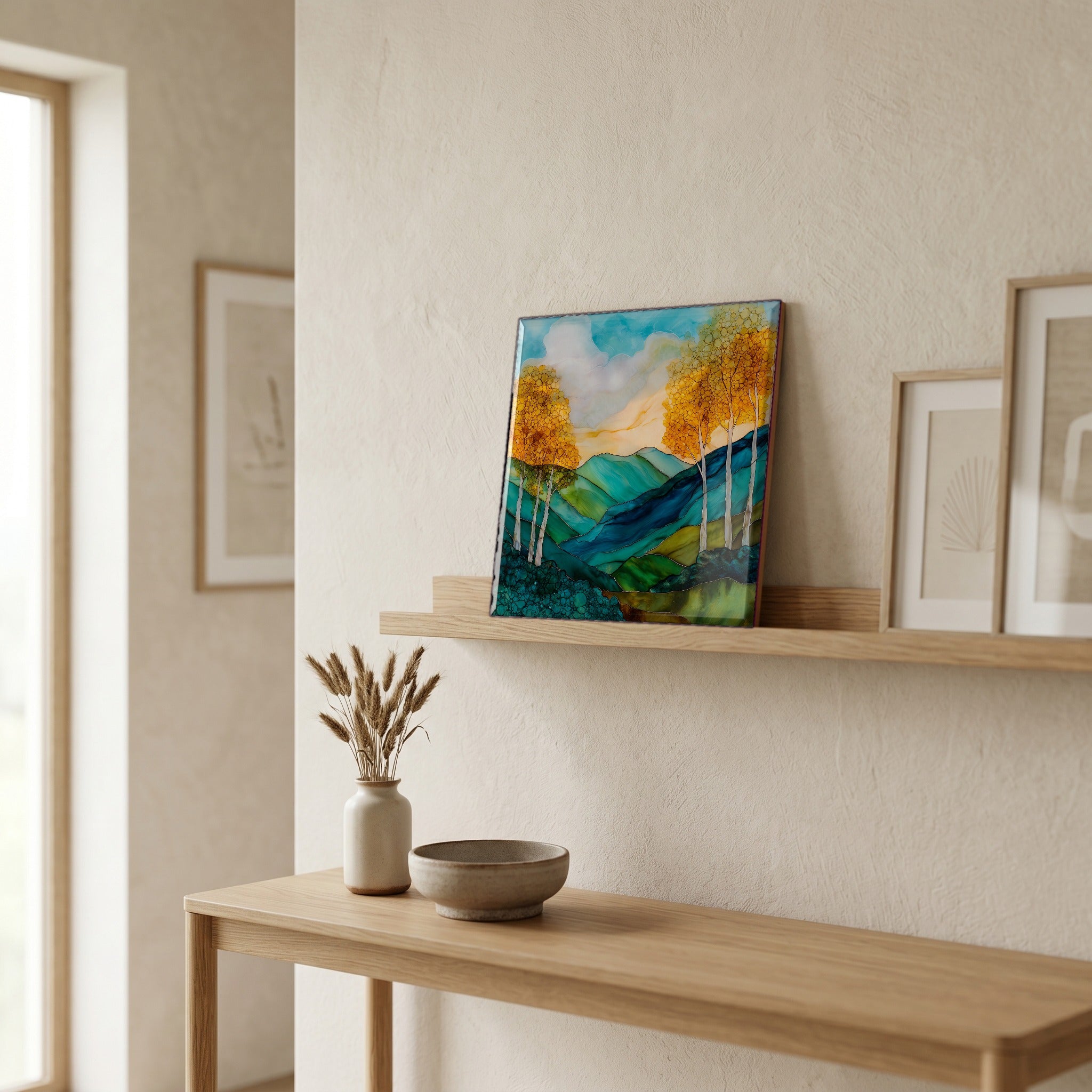 In the entryway, first thing you see.