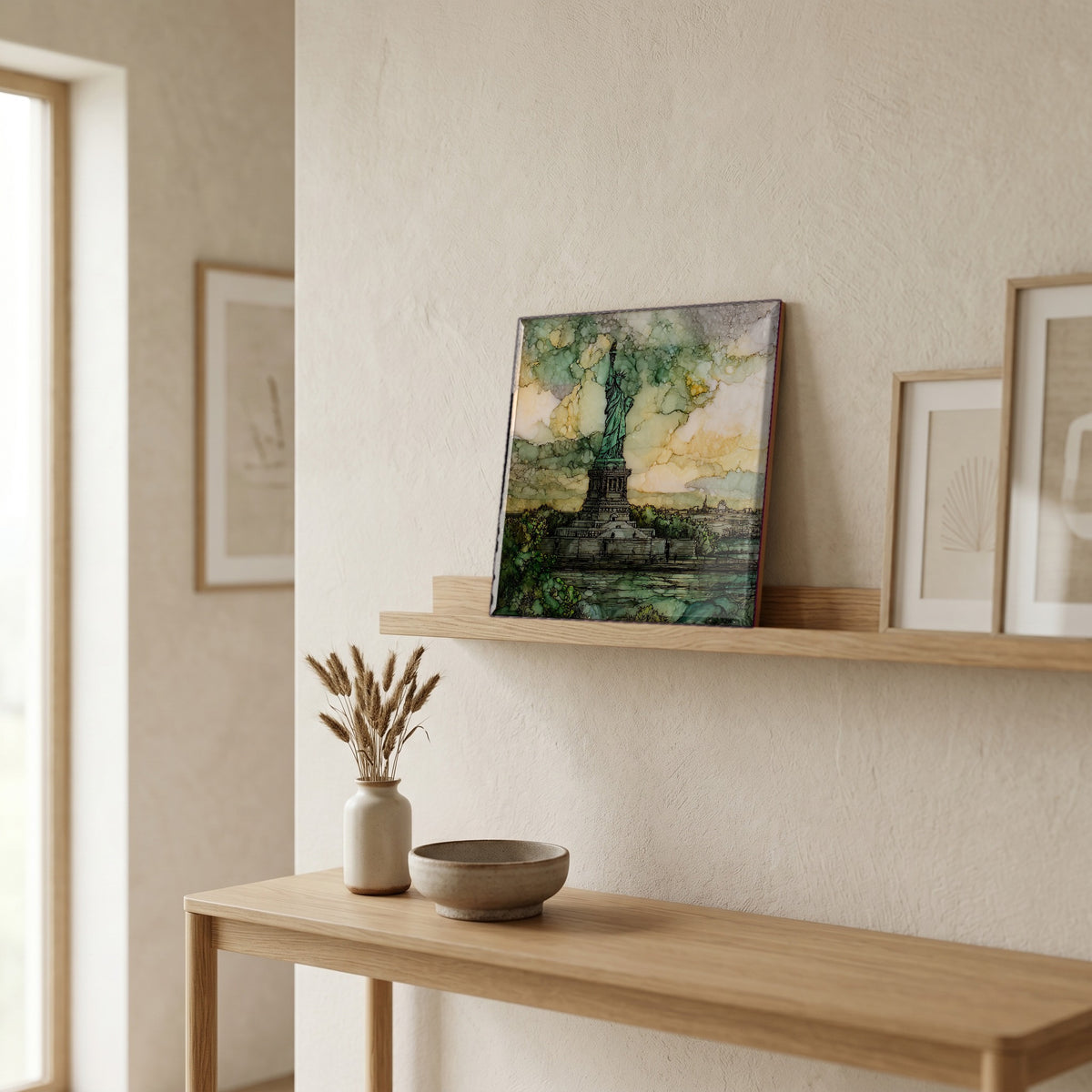 In the entryway, first thing you see.