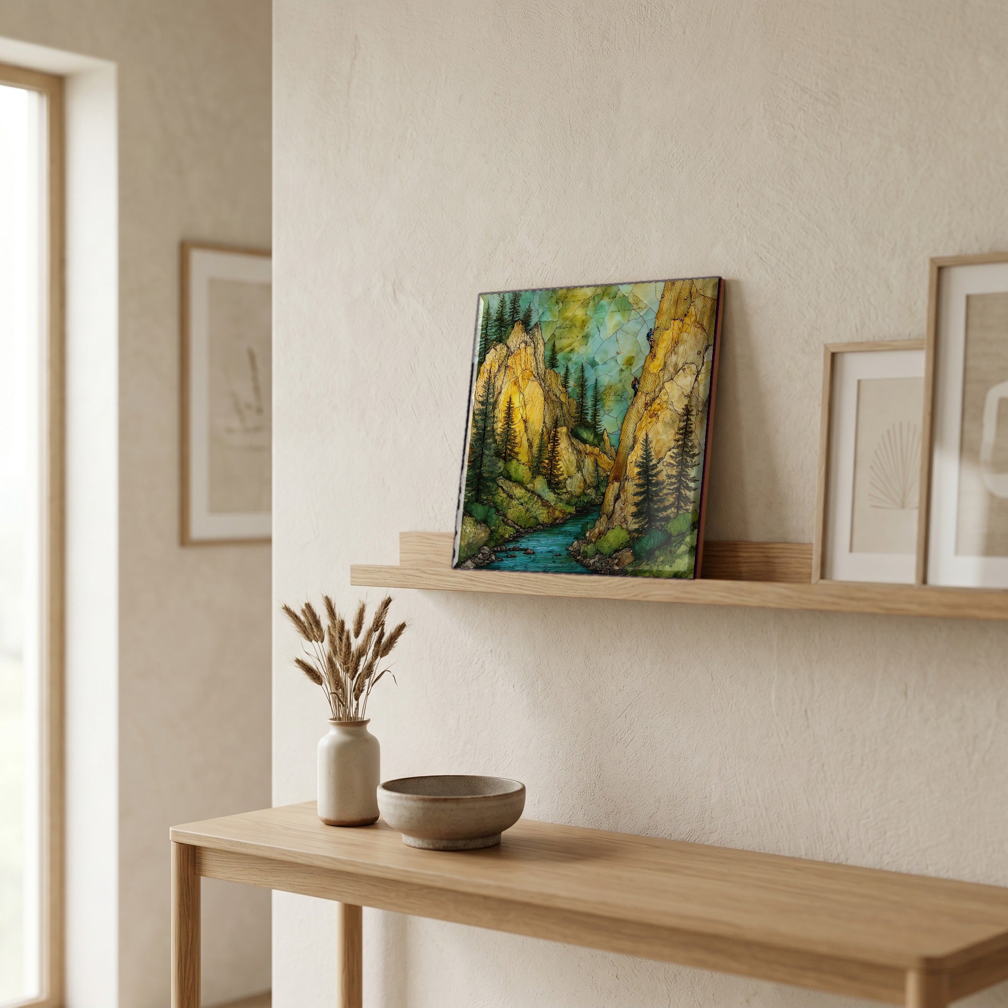 In the entryway, first thing you see.