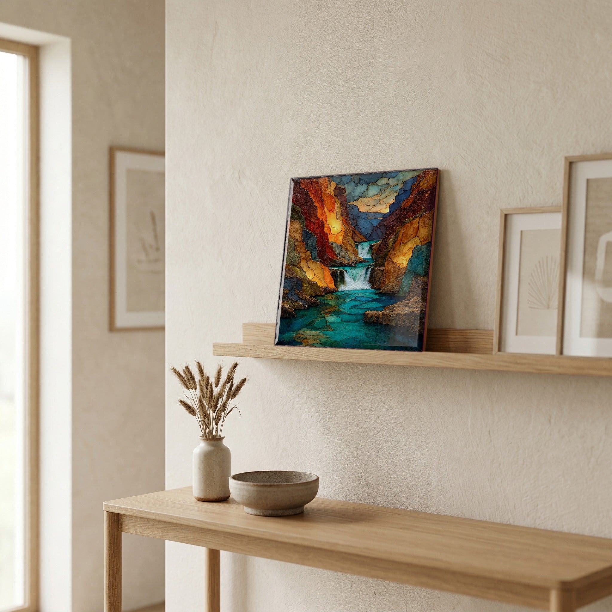 In the entryway, first thing you see.