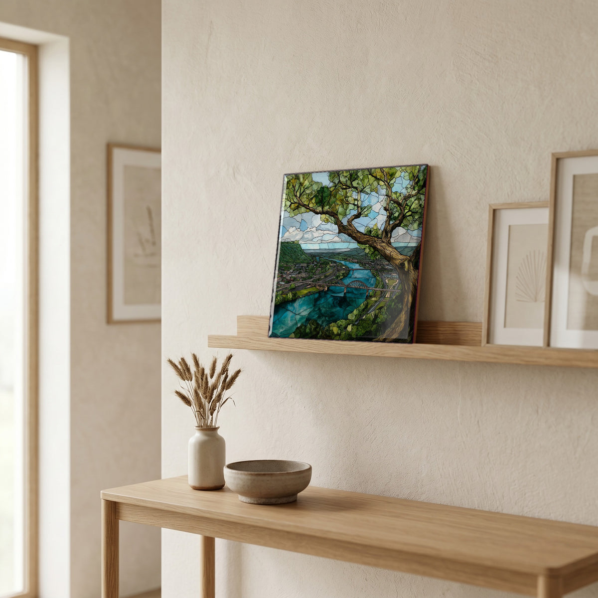 In the entryway, first thing you see.