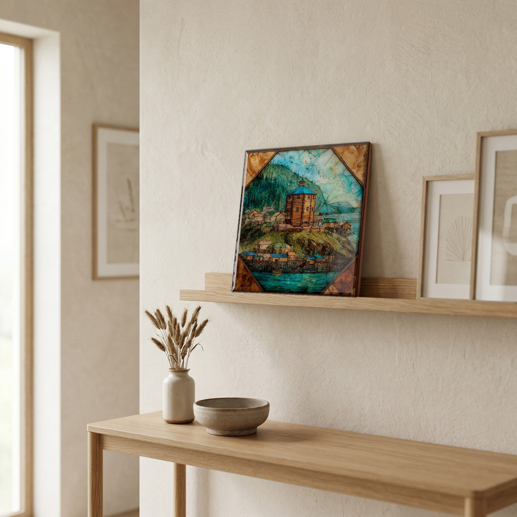 In the entryway, first thing you see.