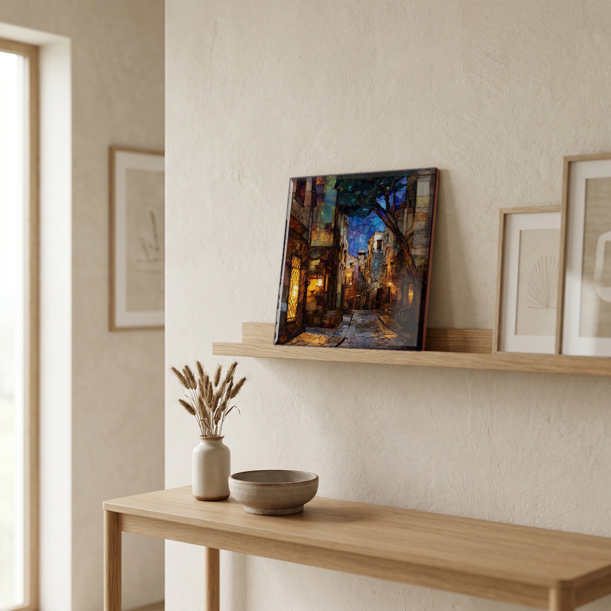In the entryway, first thing you see.