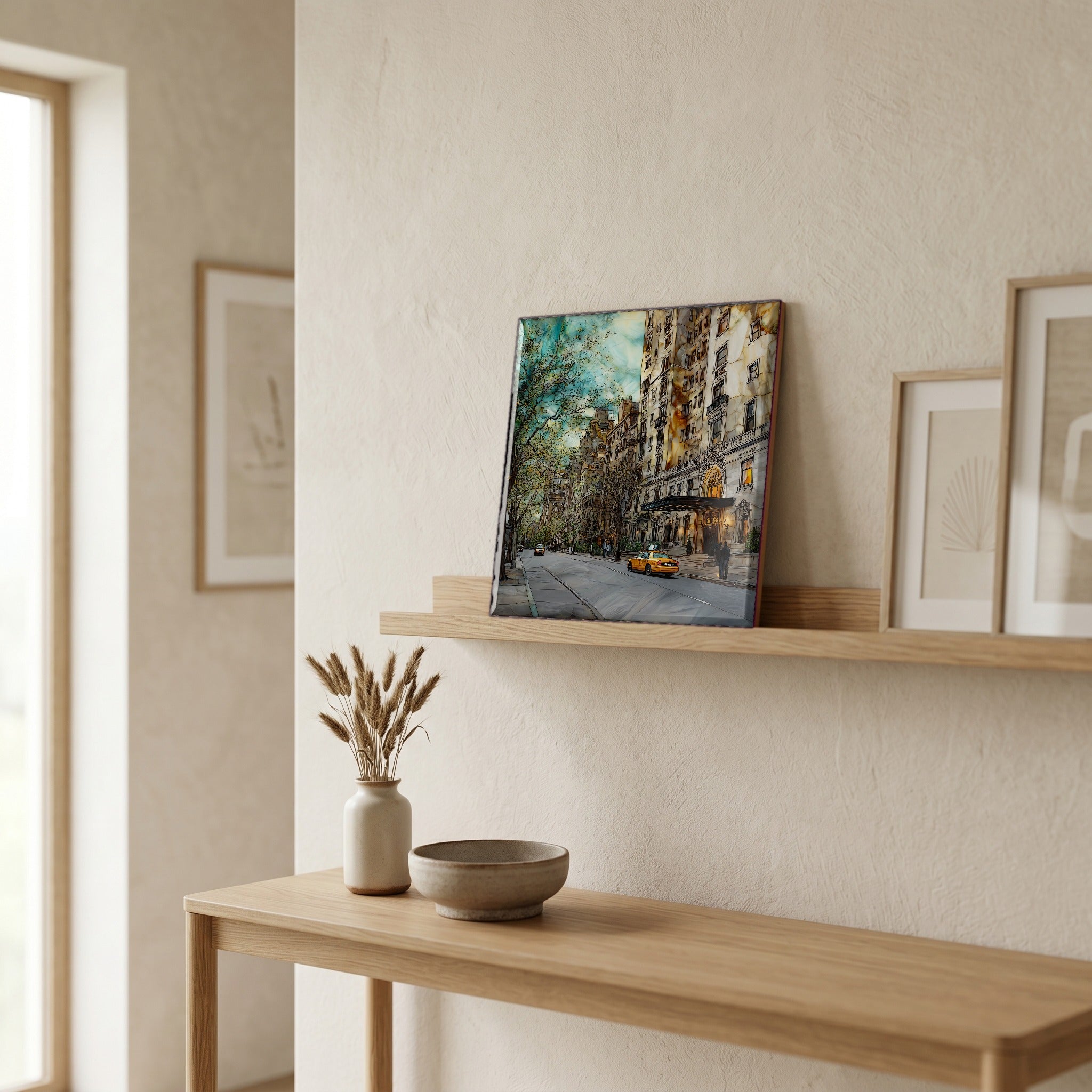 In the entryway, first thing you see.