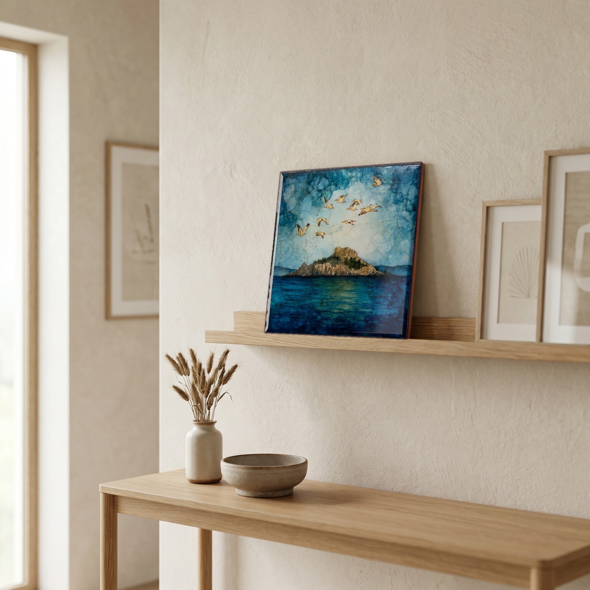 In the entryway, first thing you see.