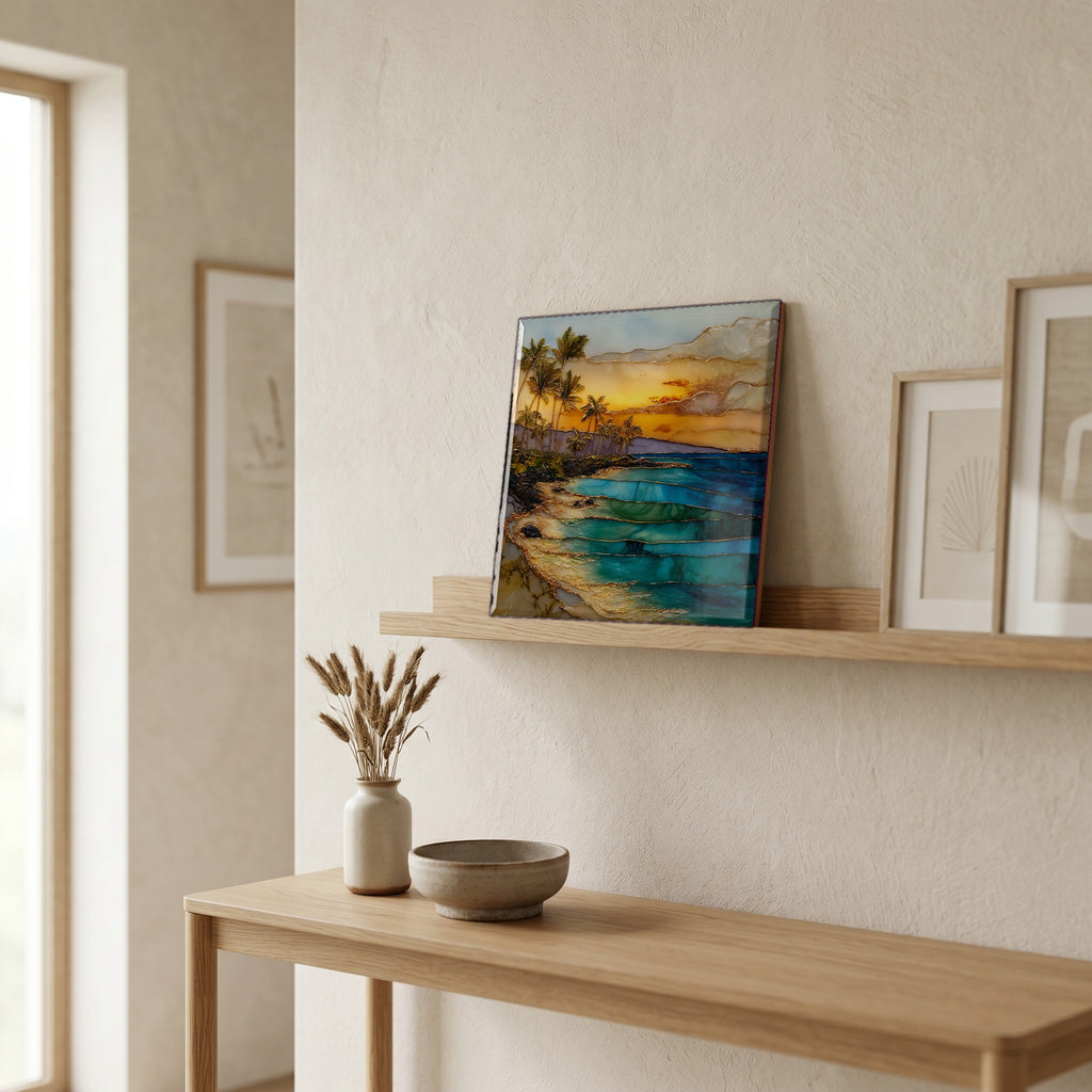 On a picture ledge, where the light comes in.