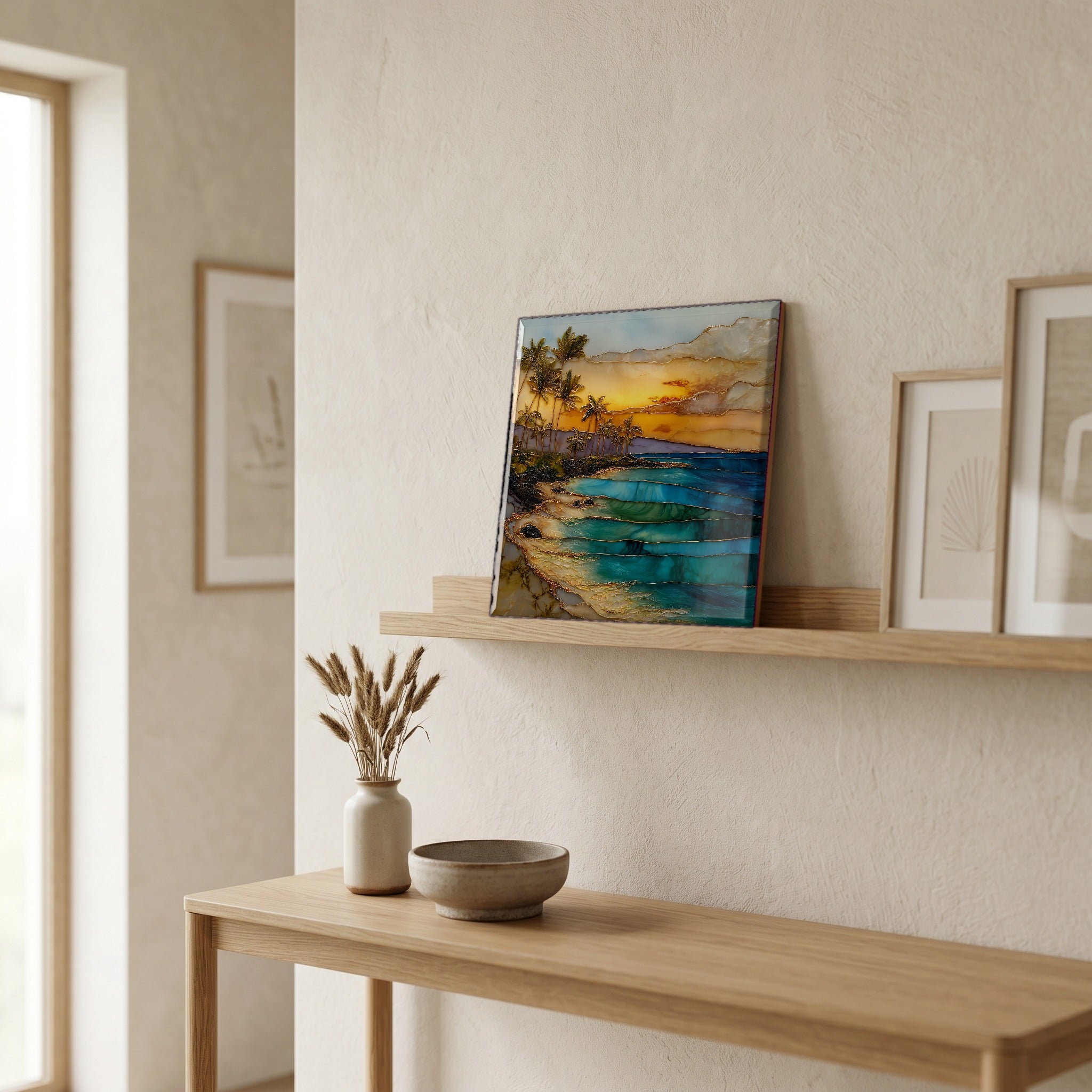 On a picture ledge, where the light comes in.