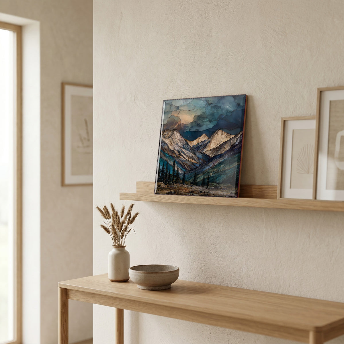 In the entryway, first thing you see.