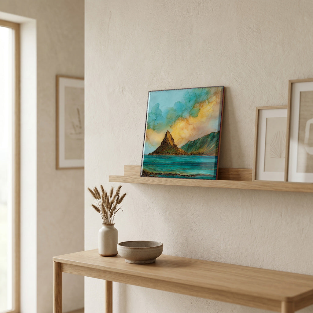 On a picture ledge, where the light comes in.