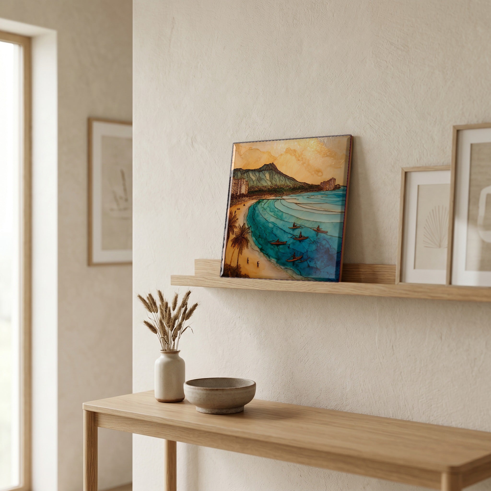 On a picture ledge, where the light comes in.