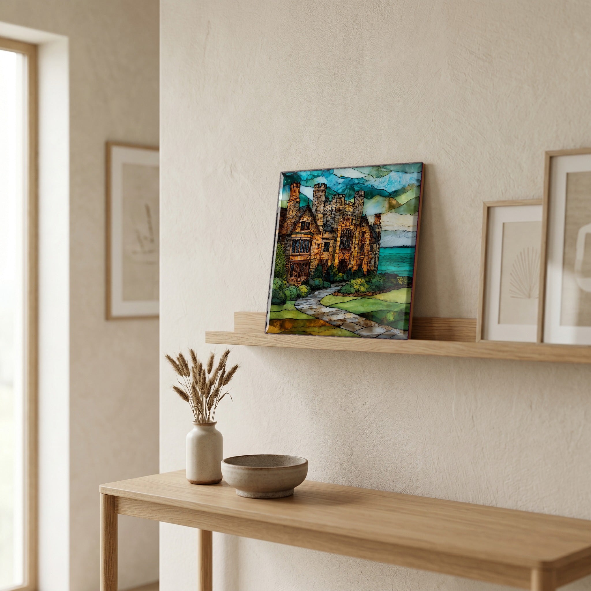 In the entryway, first thing you see.