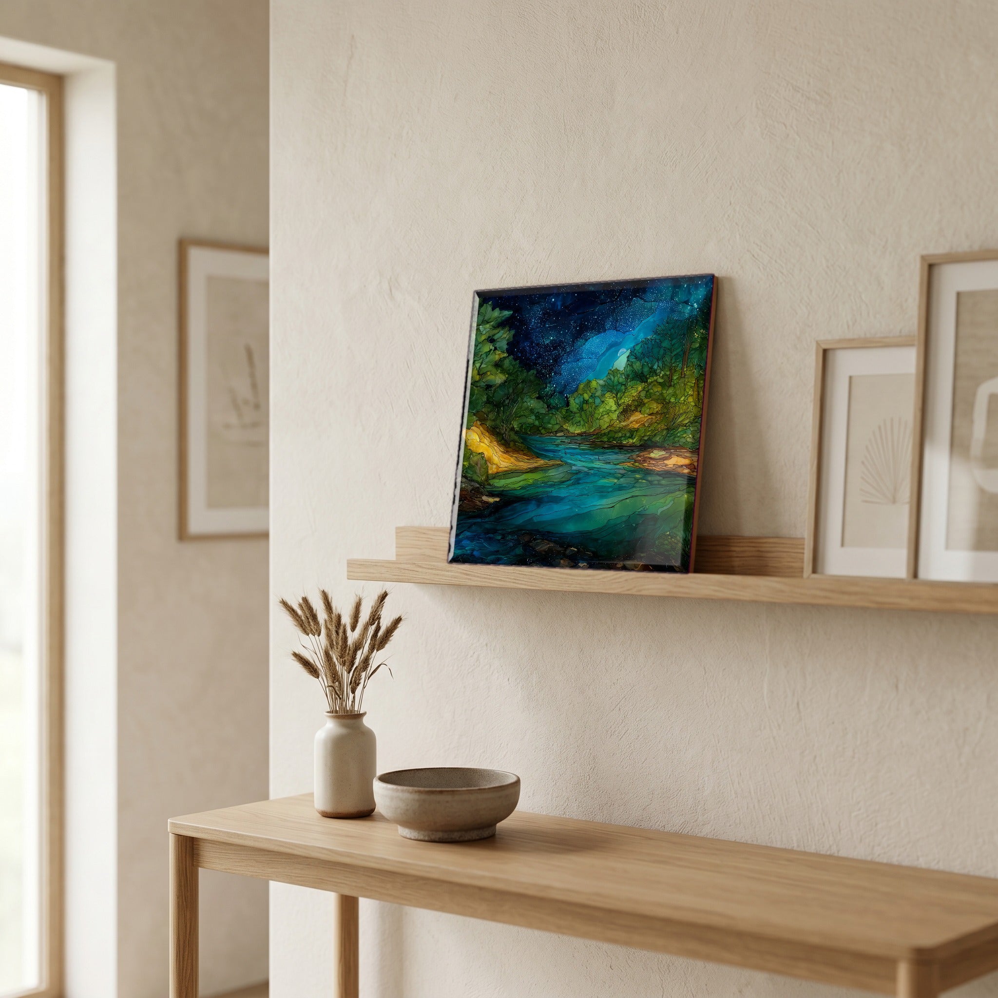 In the entryway, first thing you see.