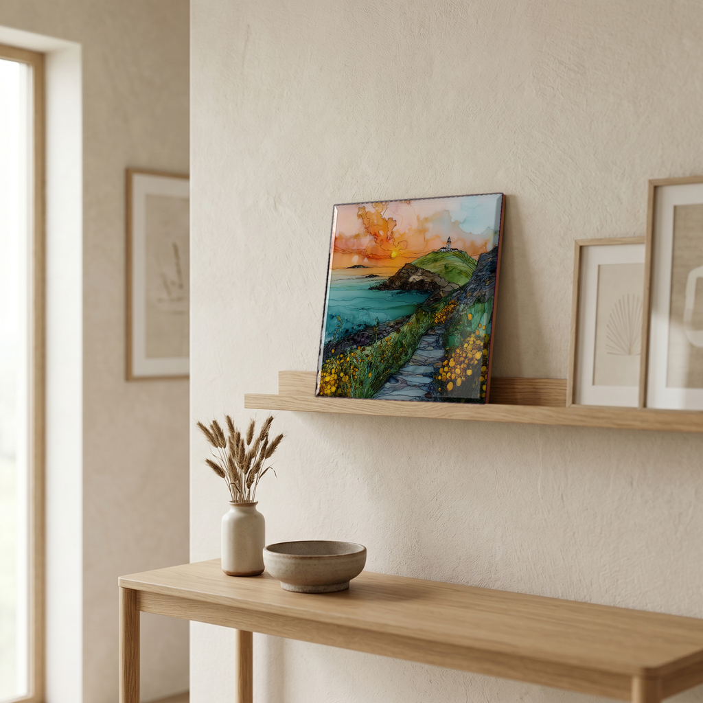 On a picture ledge, where the light comes in.