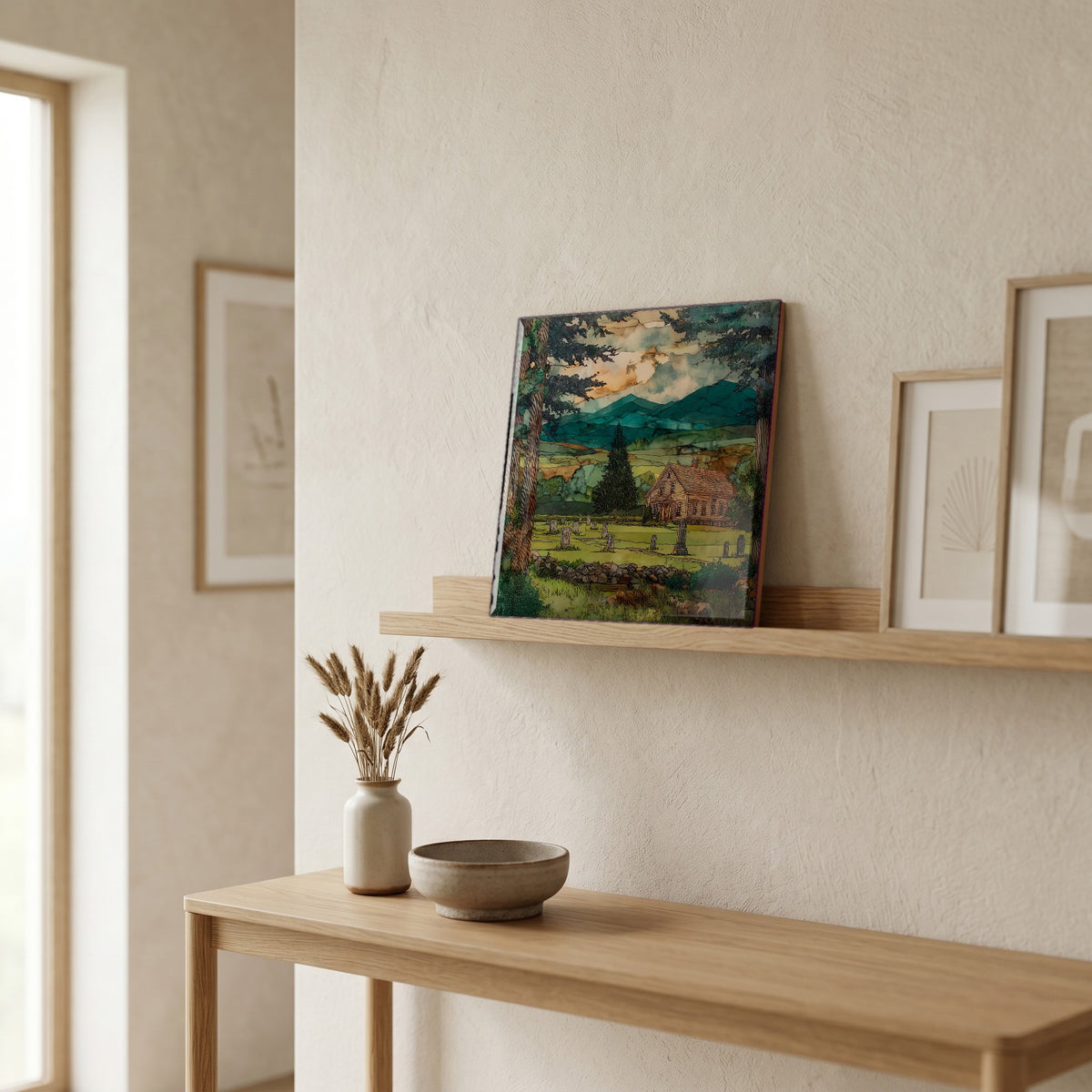 In the entryway, first thing you see.