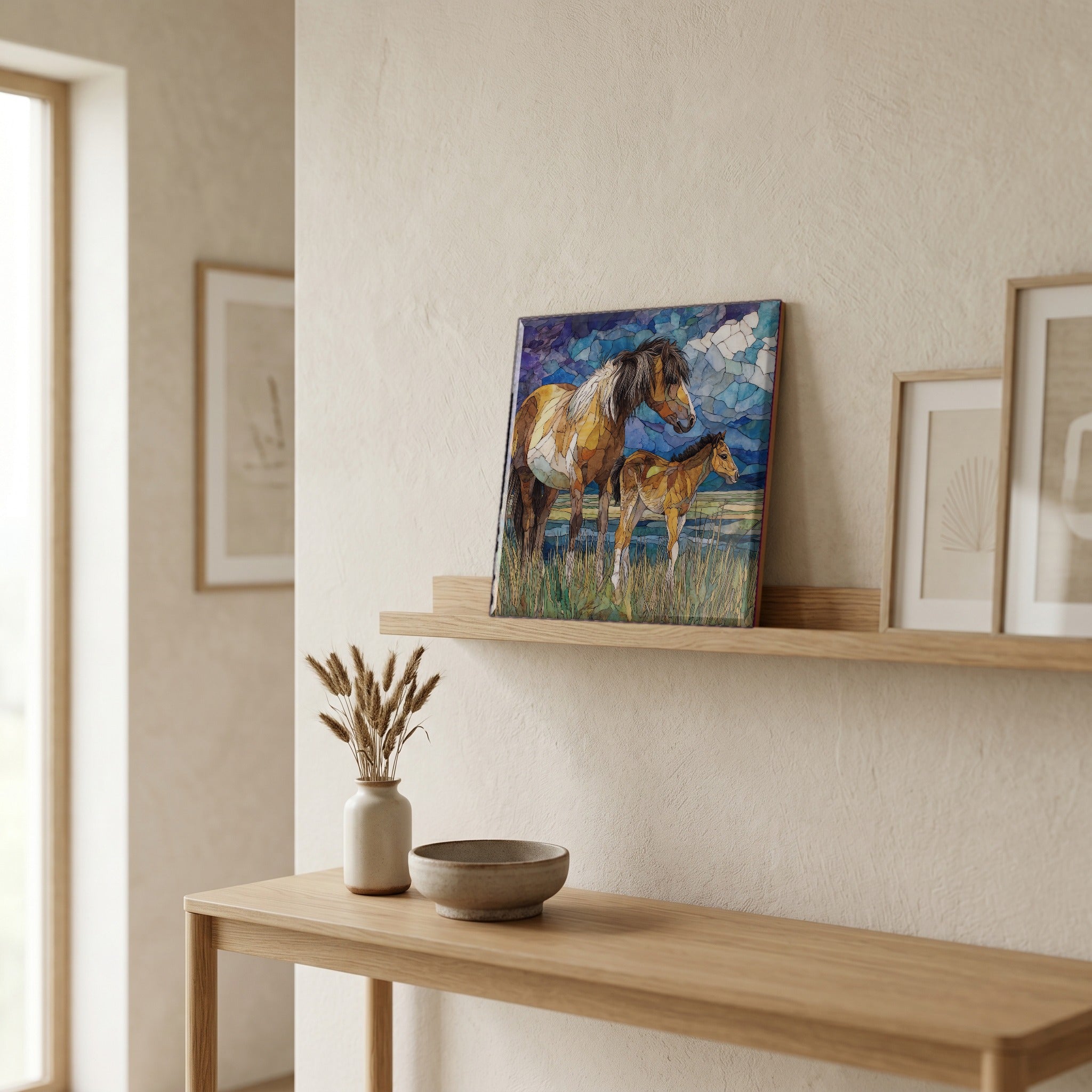 In the entryway, first thing you see.